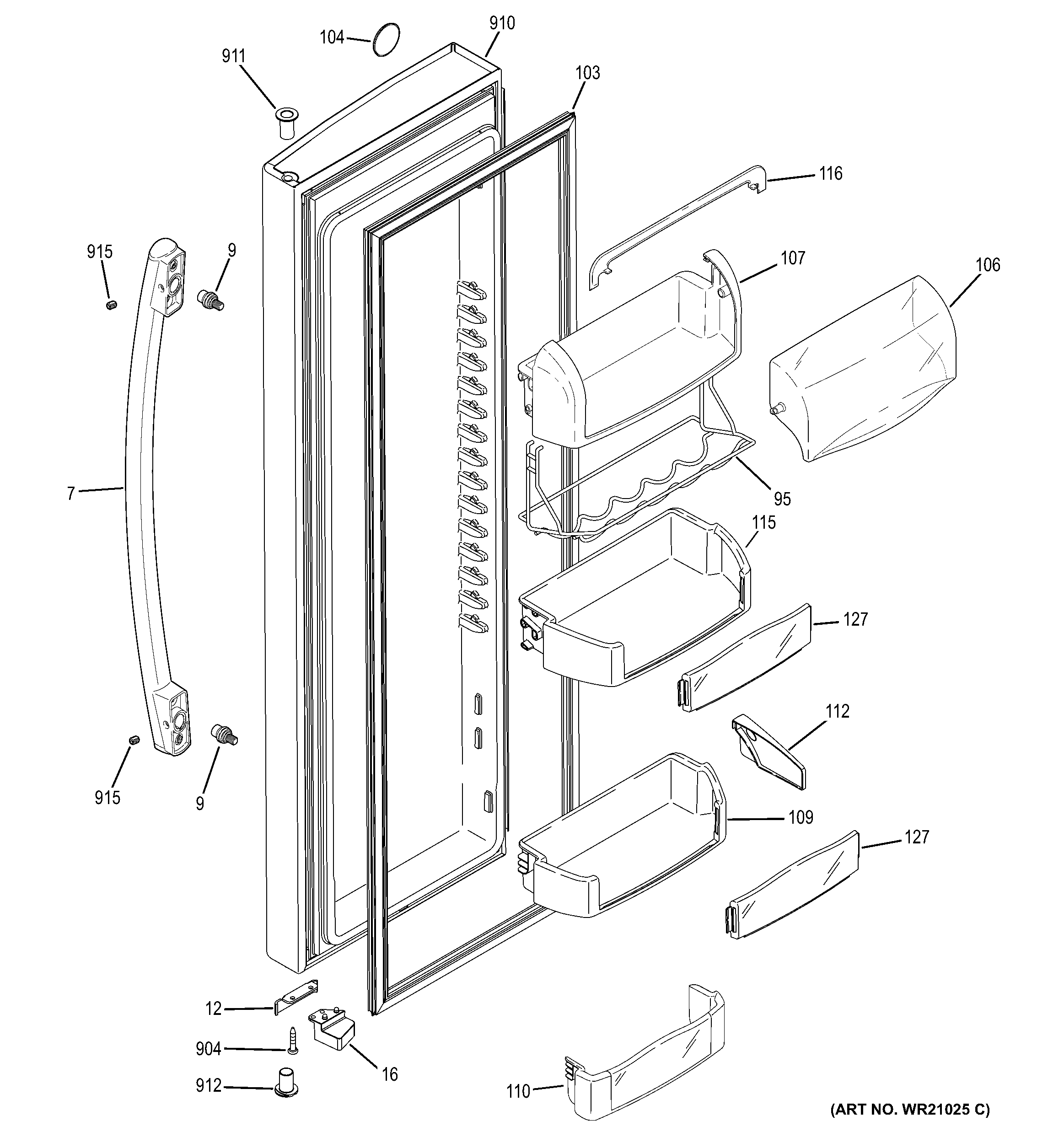 GE PZS23KGEBFBB fresh food door diagram