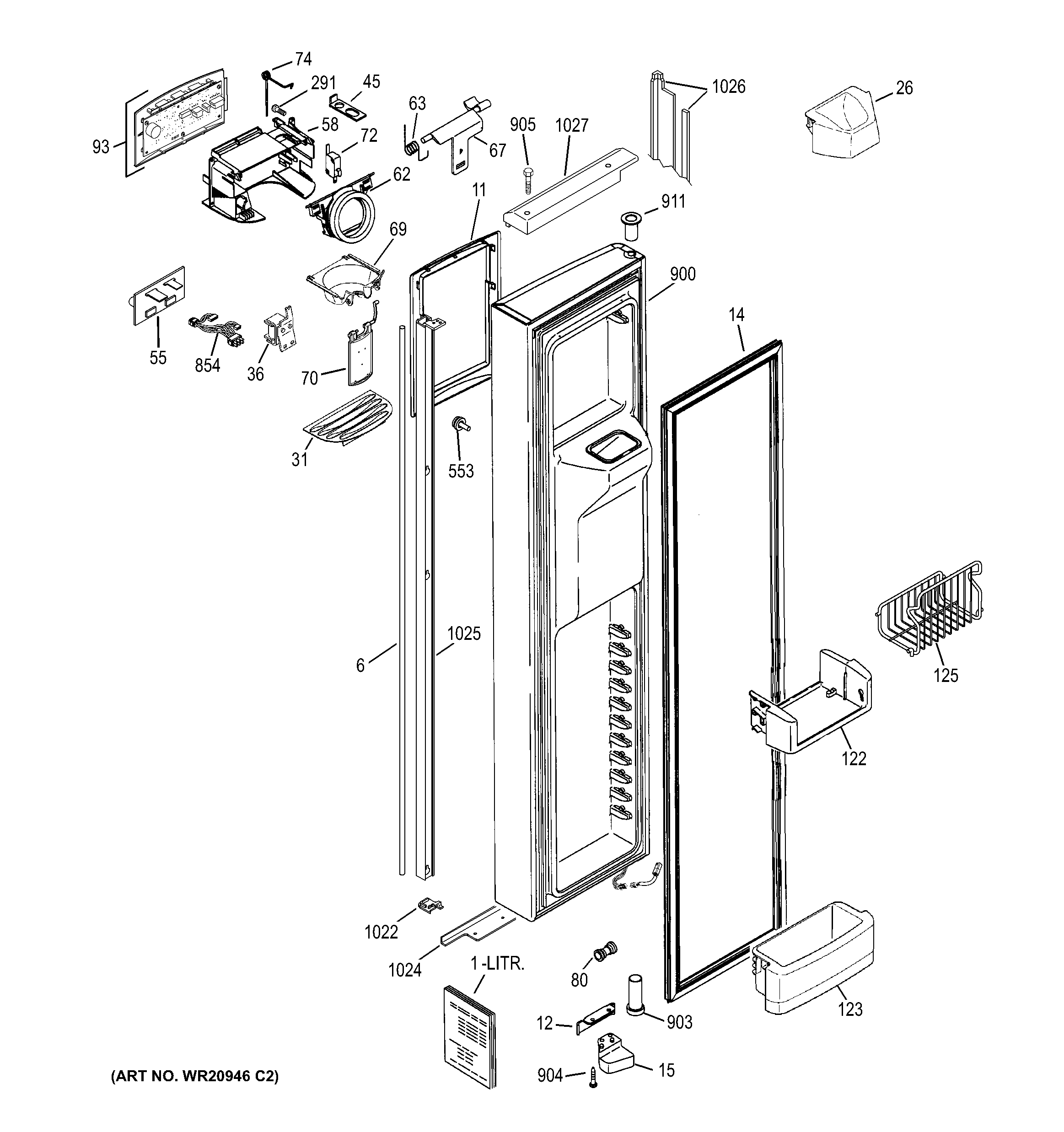 GE PZS23KPEBFBV freezer door diagram
