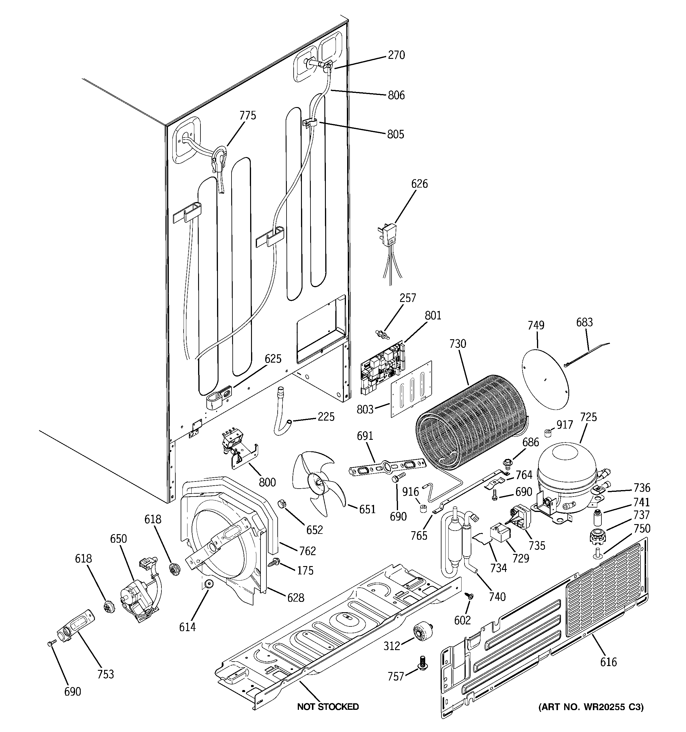 GE PZS23KPEBFBV sealed system & mother board diagram