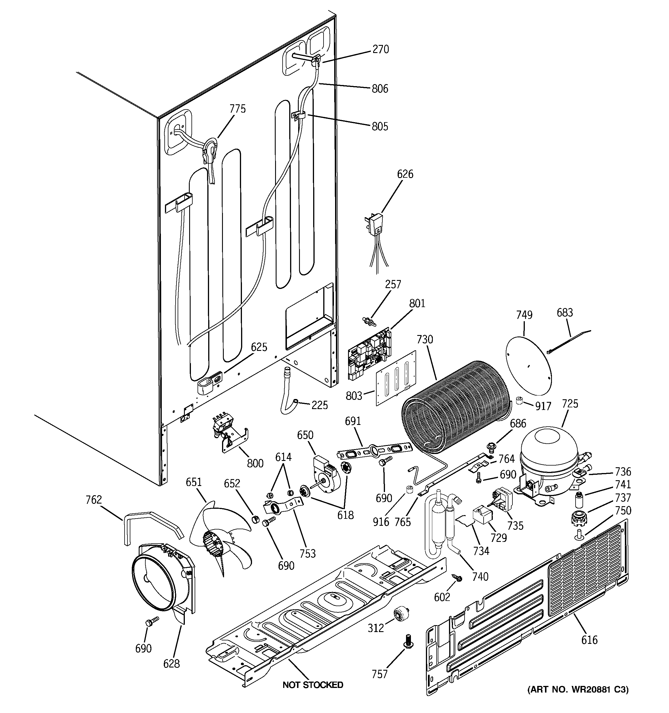 GE PZS23KSEBFSS sealed system & mother board diagram
