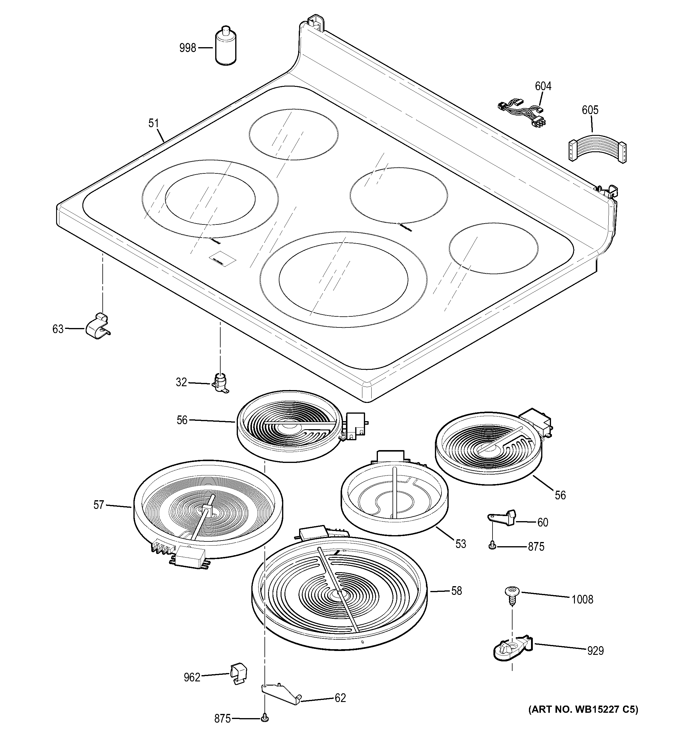 GE JB740SF1SS cooktop diagram