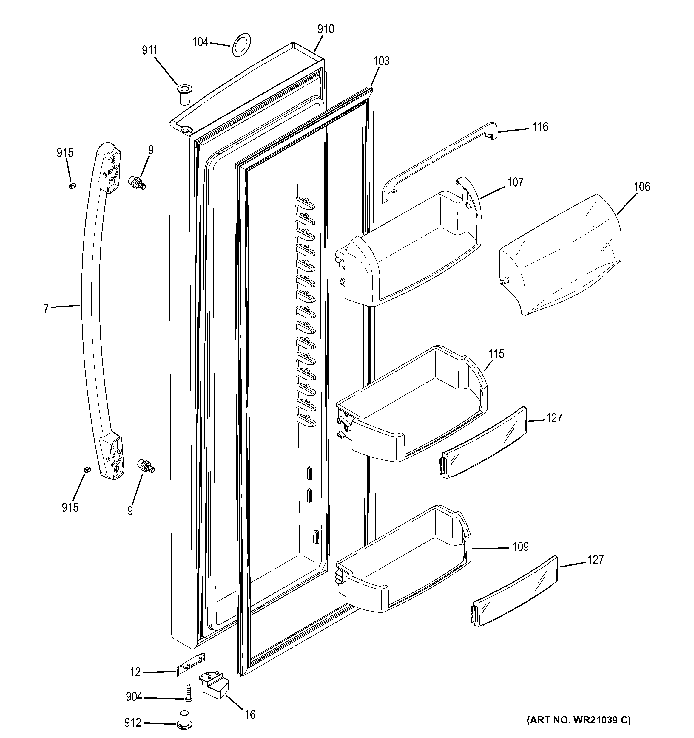 GE PSE26KGEBEWW fresh food door diagram