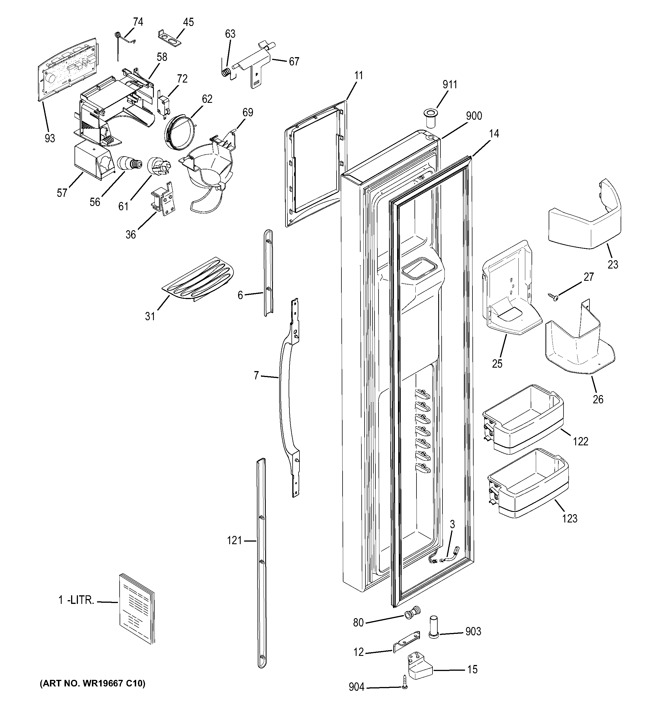 GE DSS25KGREBB freezer door diagram