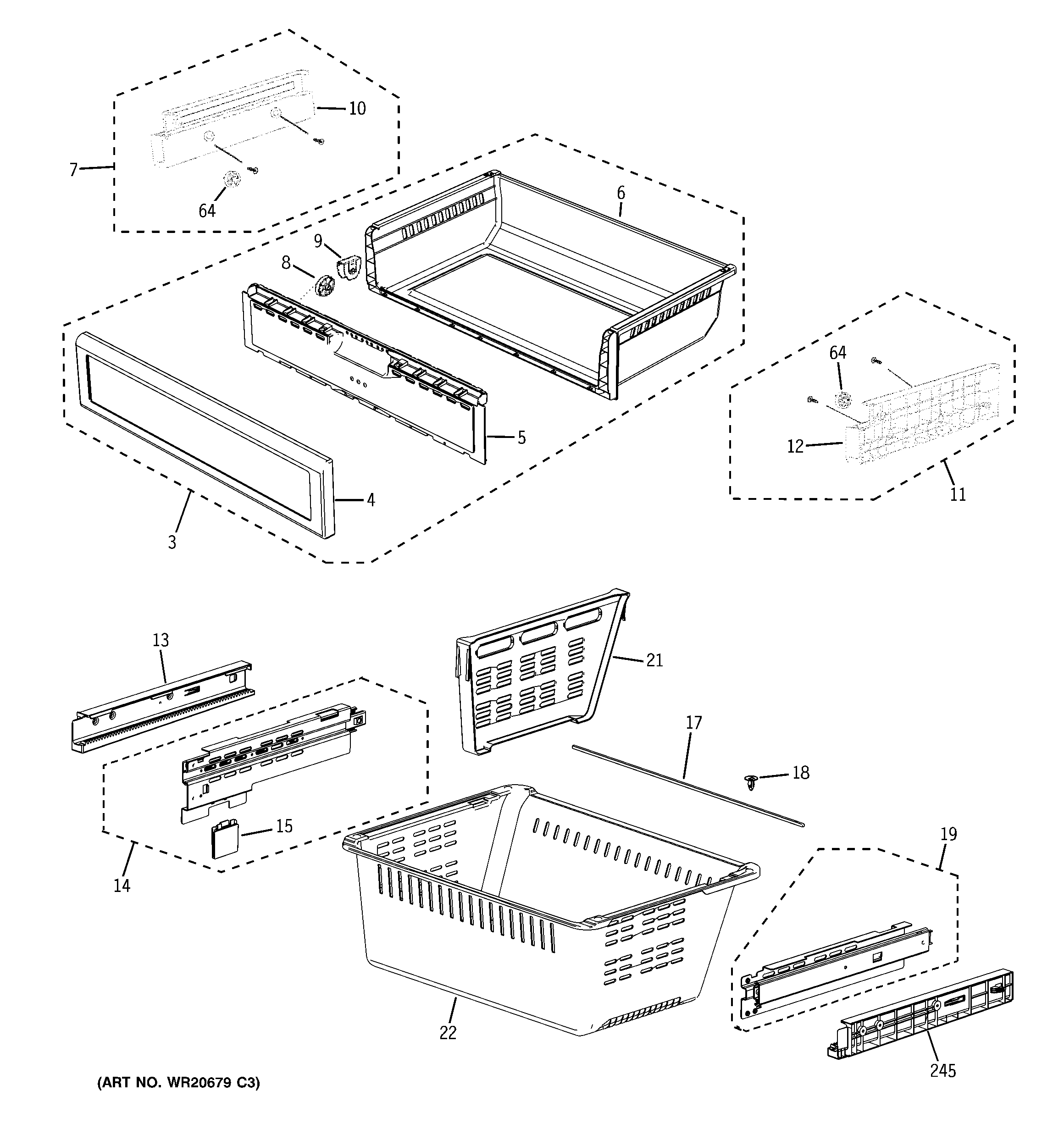 GE GFSS6KKYCSS freezer shelves diagram
