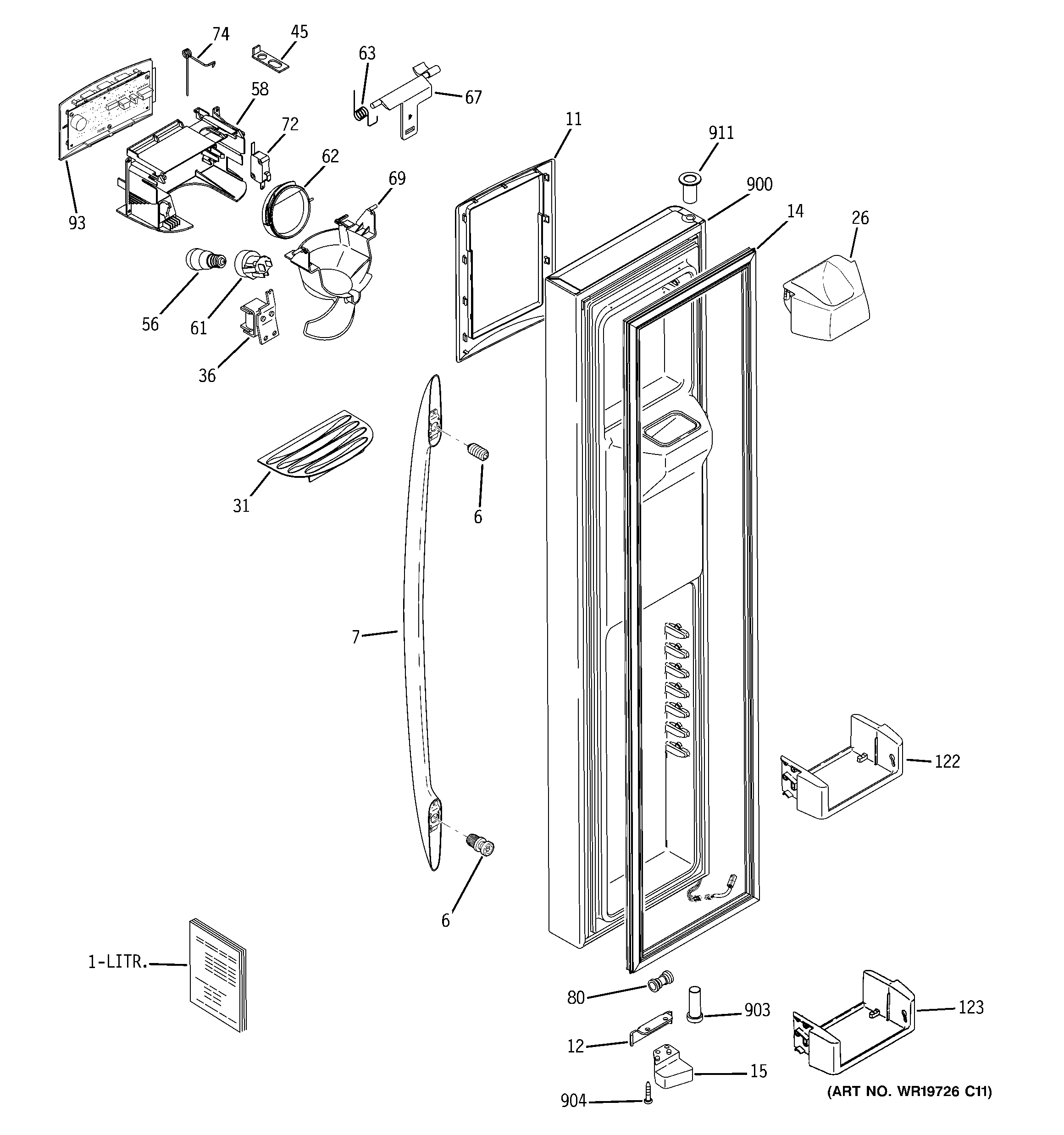 GE DSF26DHWCBB freezer door diagram