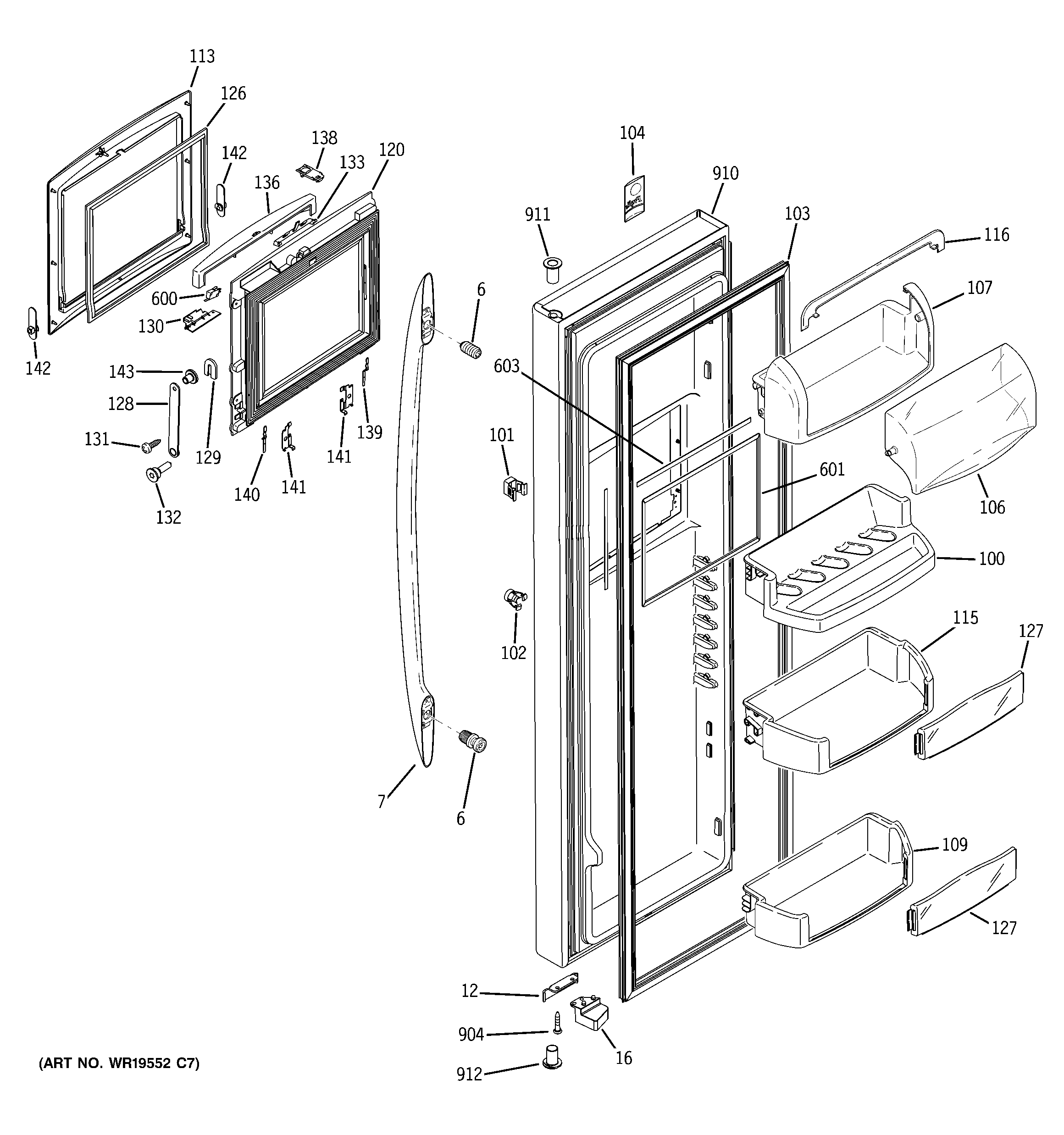 GE DSF26DHWCBB fresh food door diagram