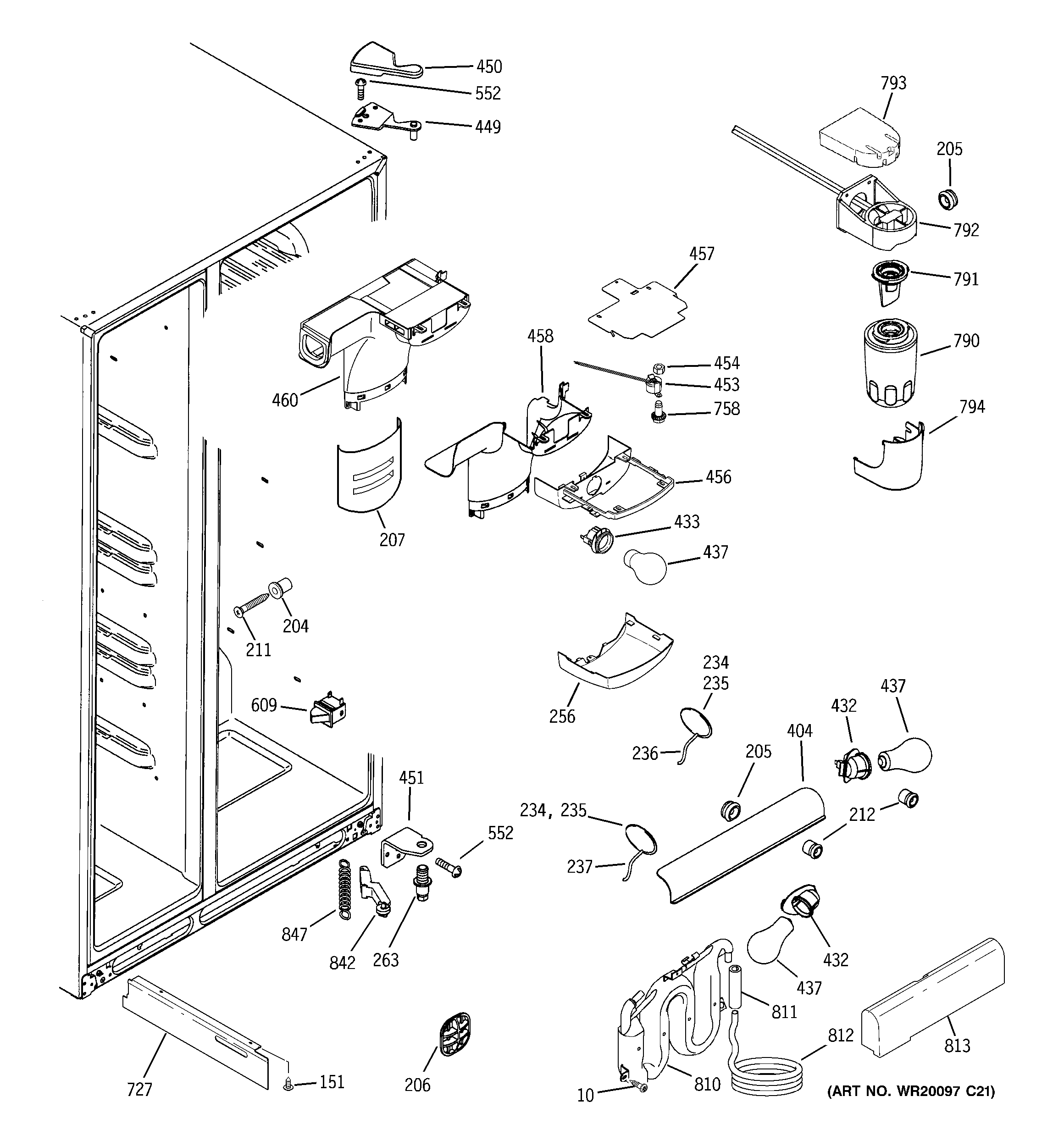 GE DSF26DHWCBB fresh food section diagram