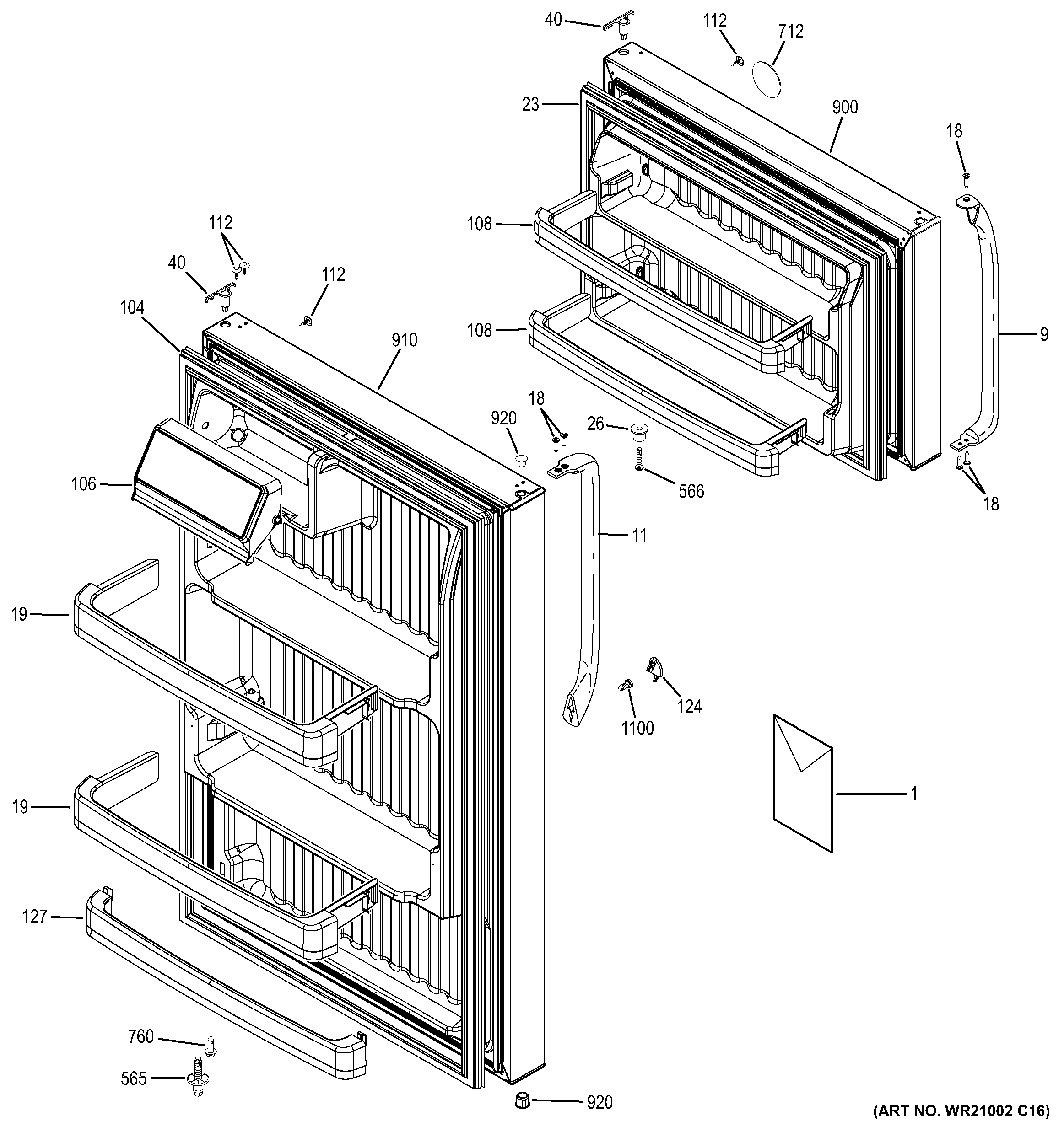 GE GTH18GCDERBB doors diagram