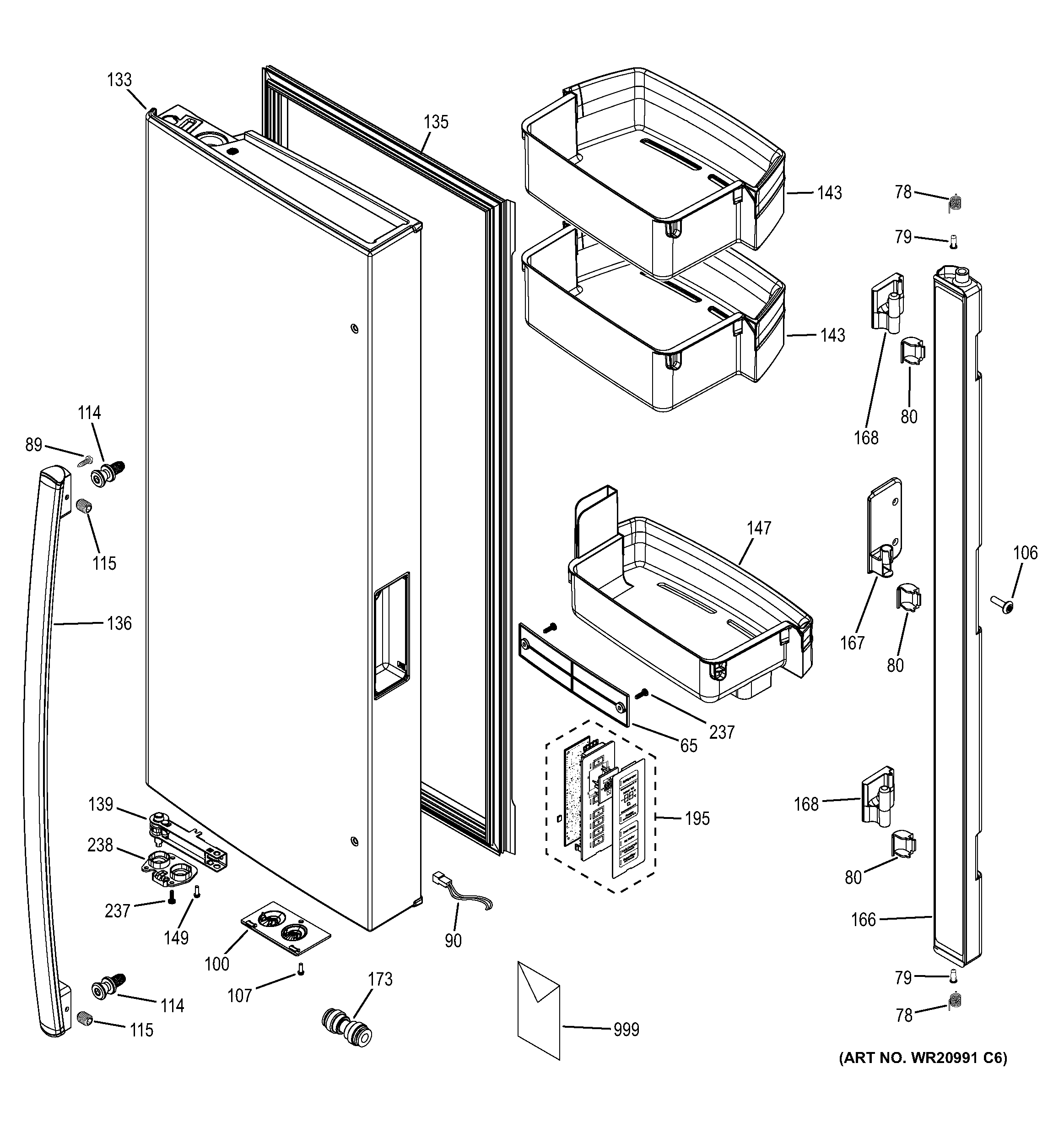 GE GNE26GSDBSS fresh food door  - lh diagram