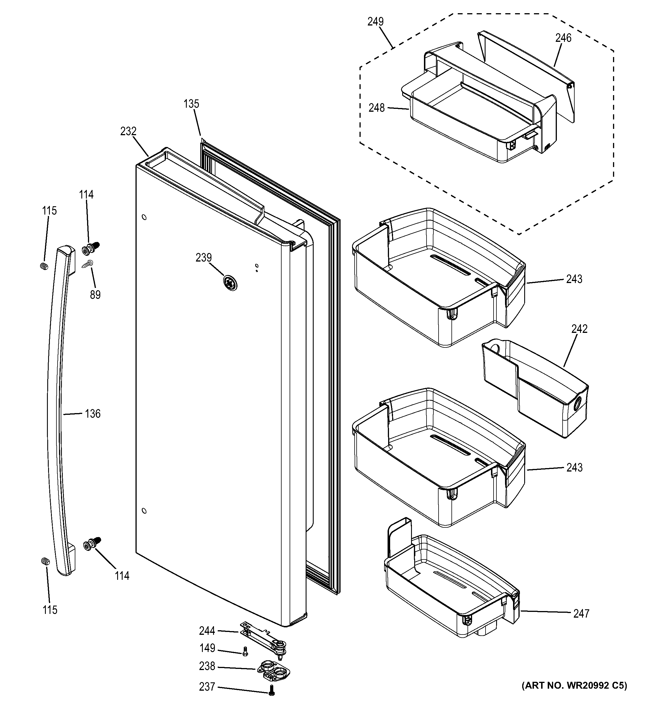 GE GNE26GSDBSS fresh food door - rh diagram