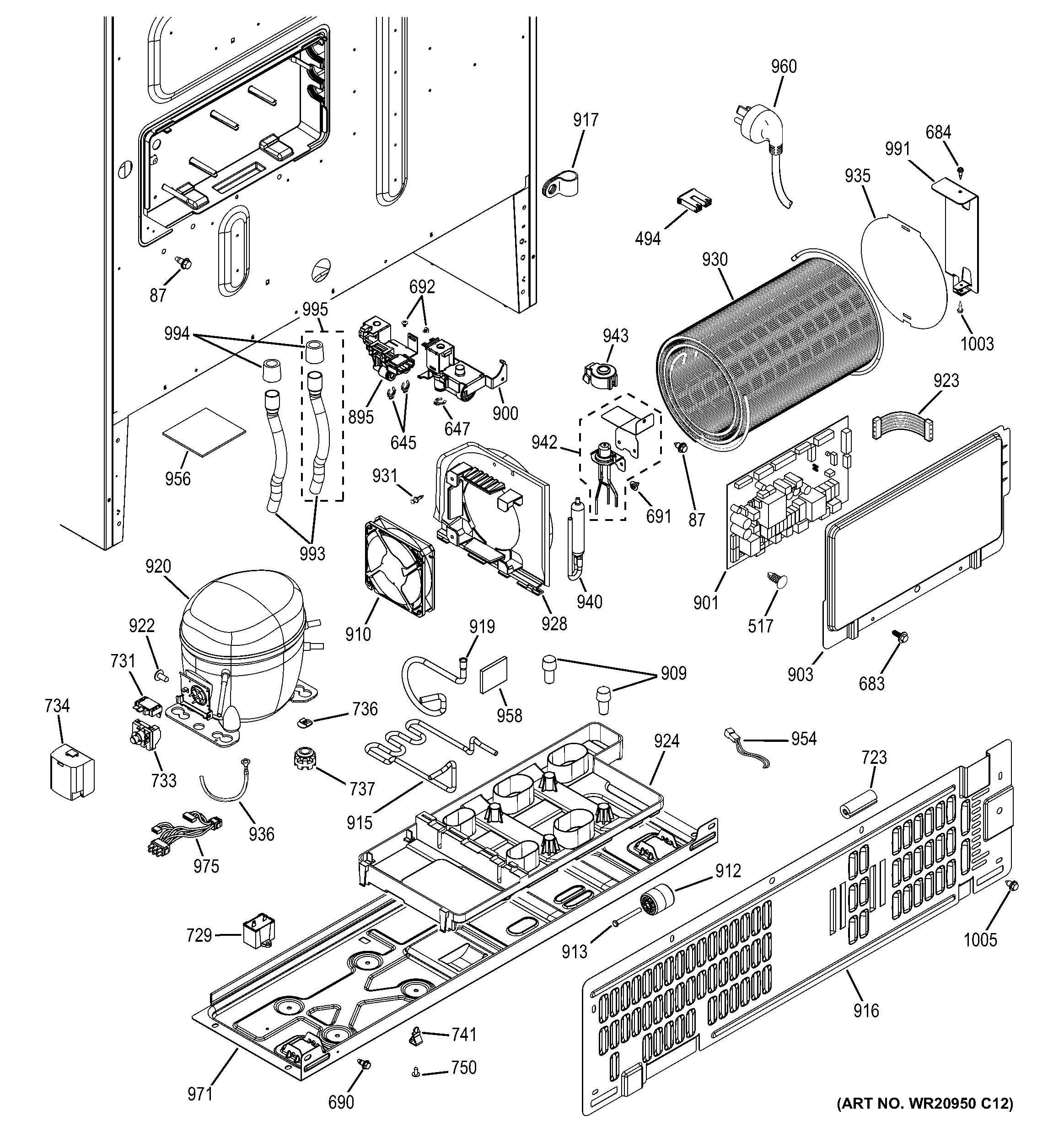 GE GNE26GSDBSS machine compartment diagram