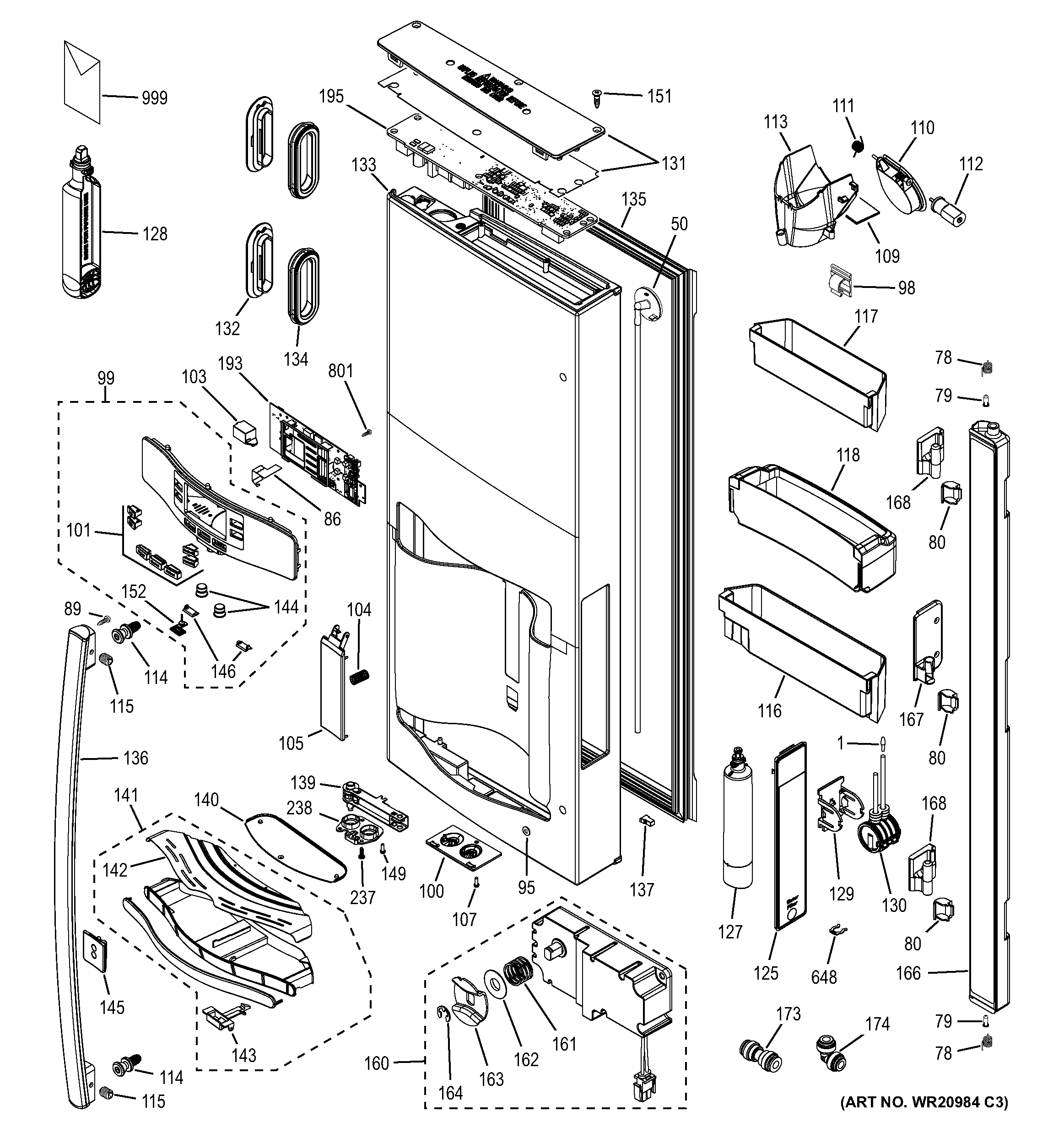 GE PYE23PSDASS dispenser door diagram