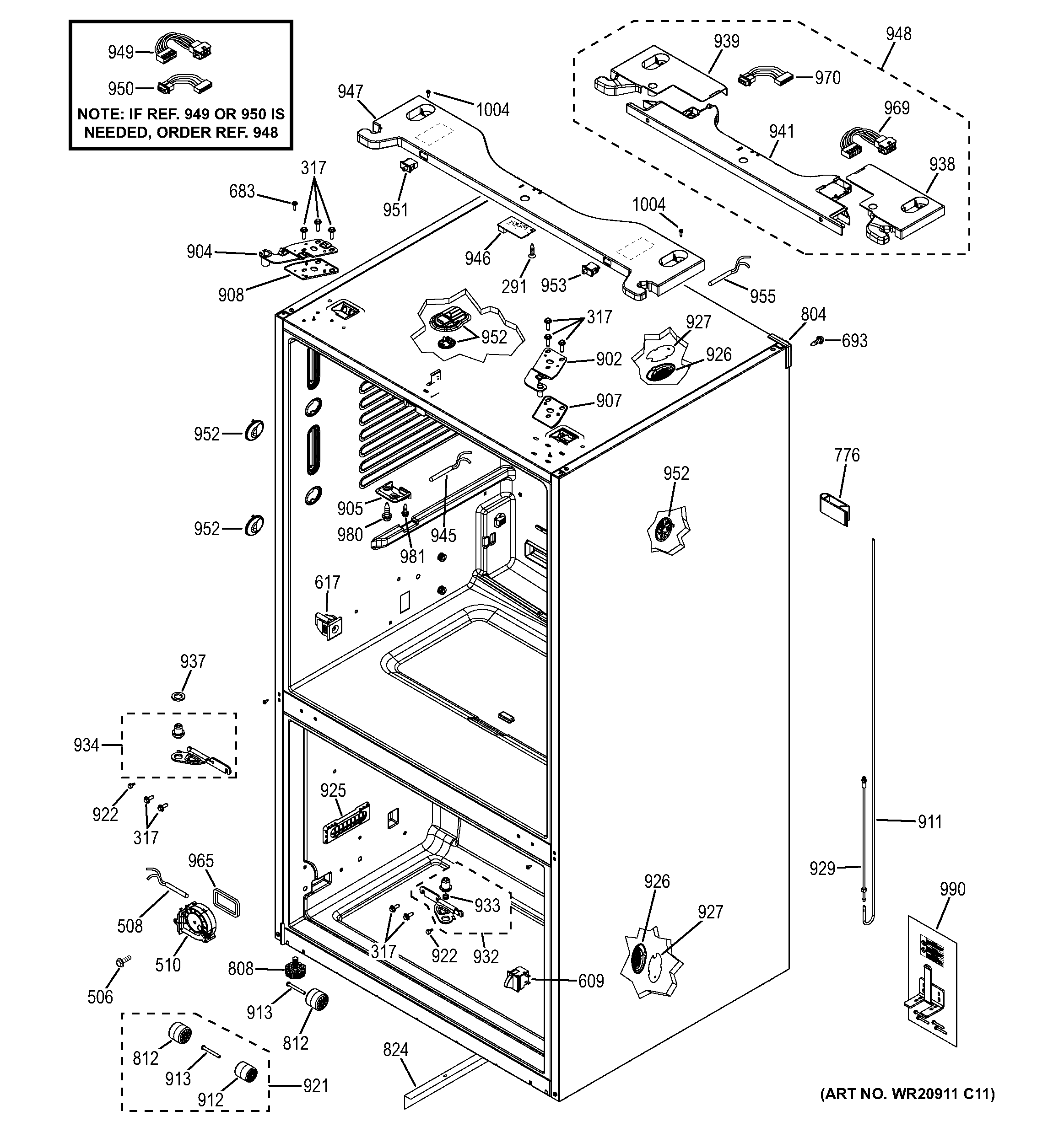 GE PYE23PSDASS case parts diagram