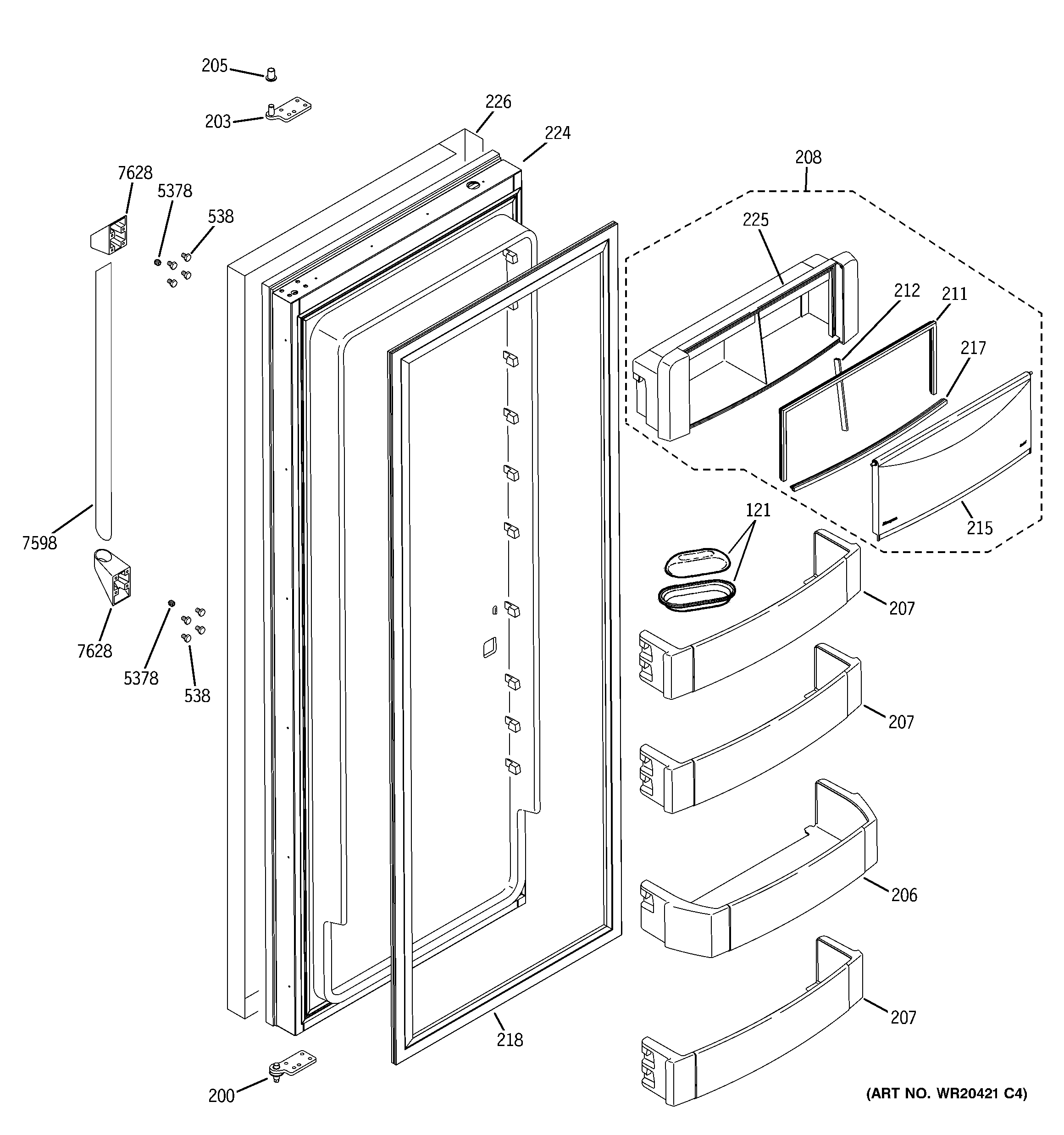 GE ZISP420DTBSS fresh food door diagram