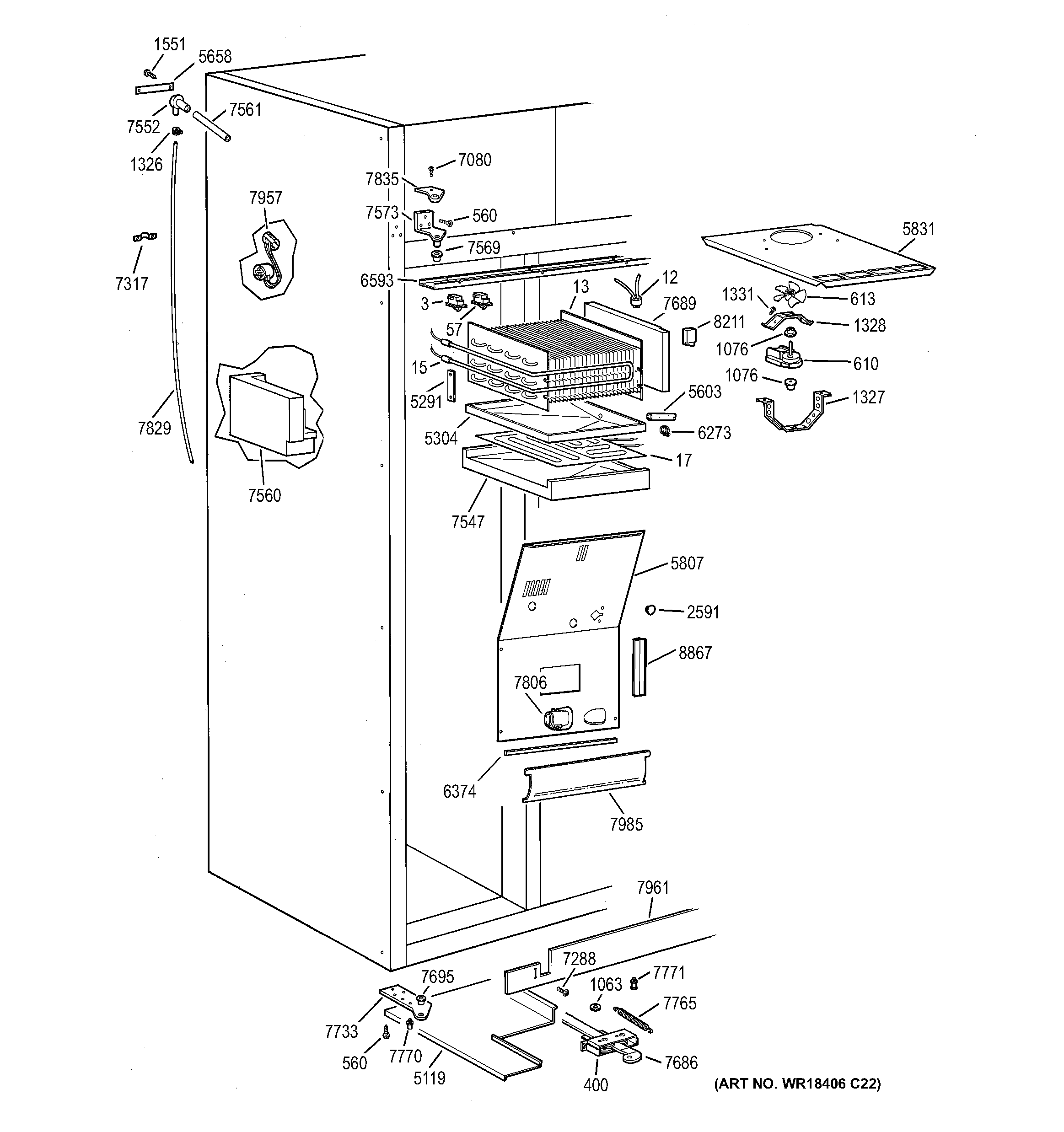GE ZISS48NCASS freezer section diagram