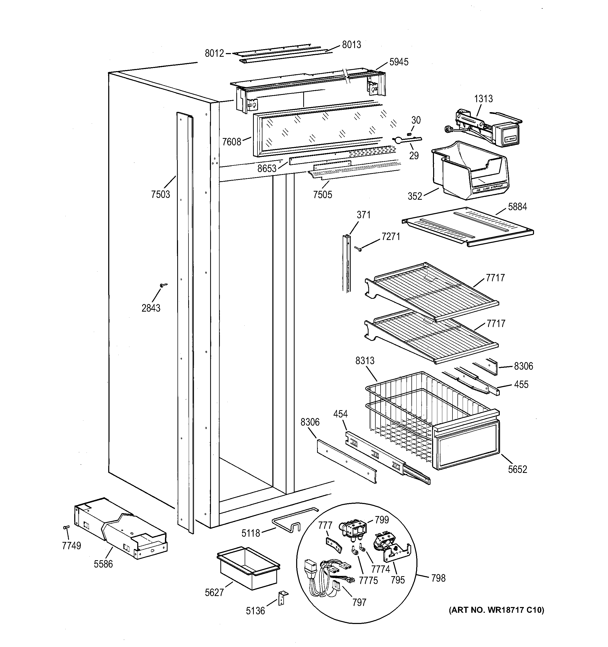 GE ZISS48NCASS freezer shelves diagram