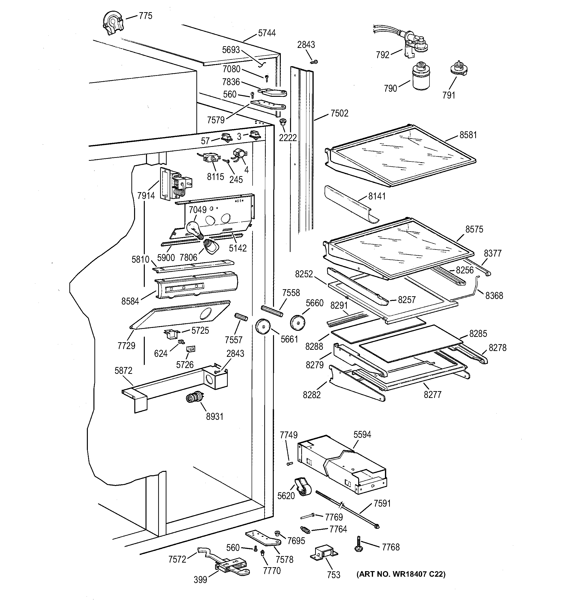 GE ZISS48NCASS fresh food section diagram