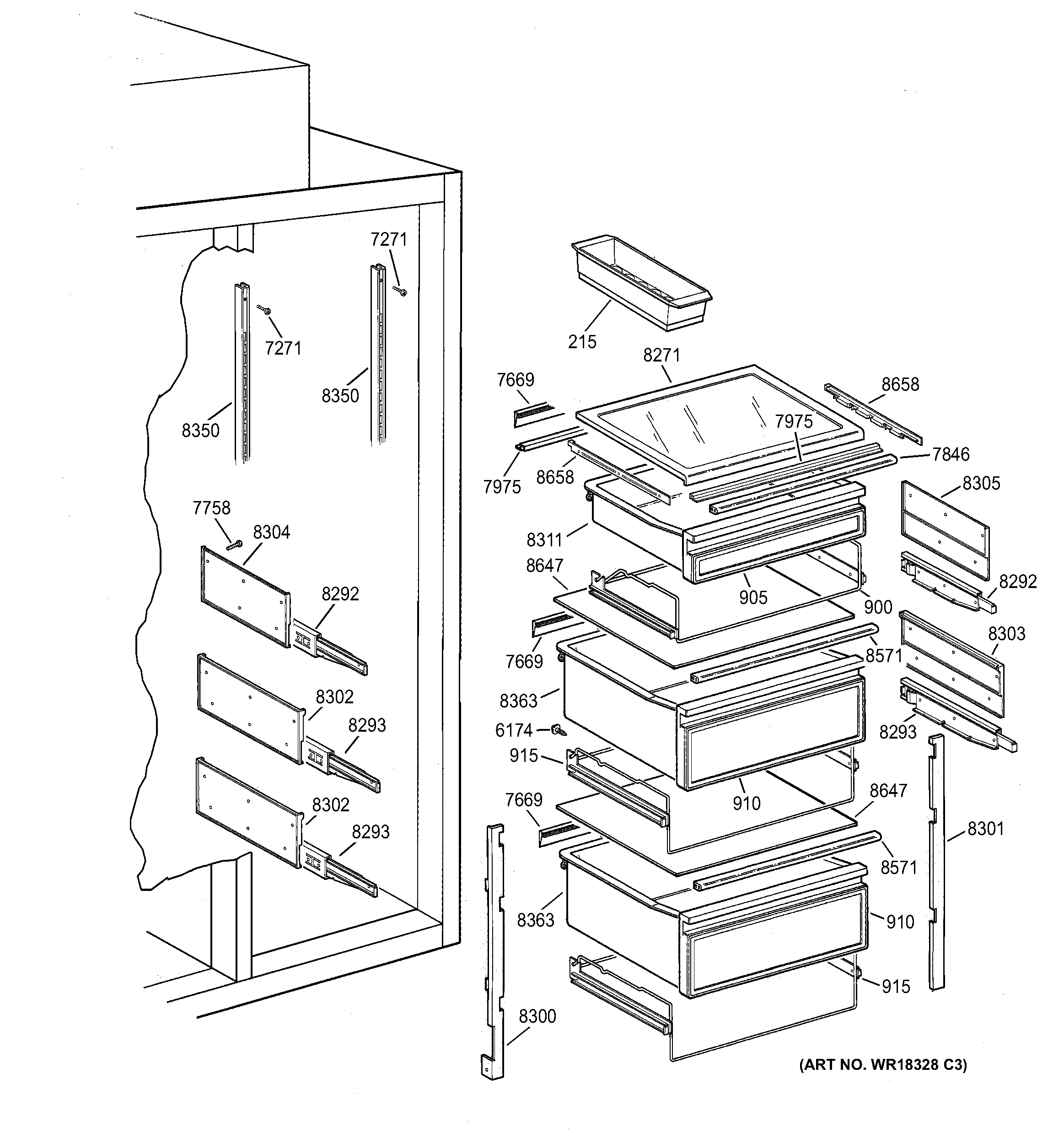 GE ZISS48NCASS fresh food shelves diagram