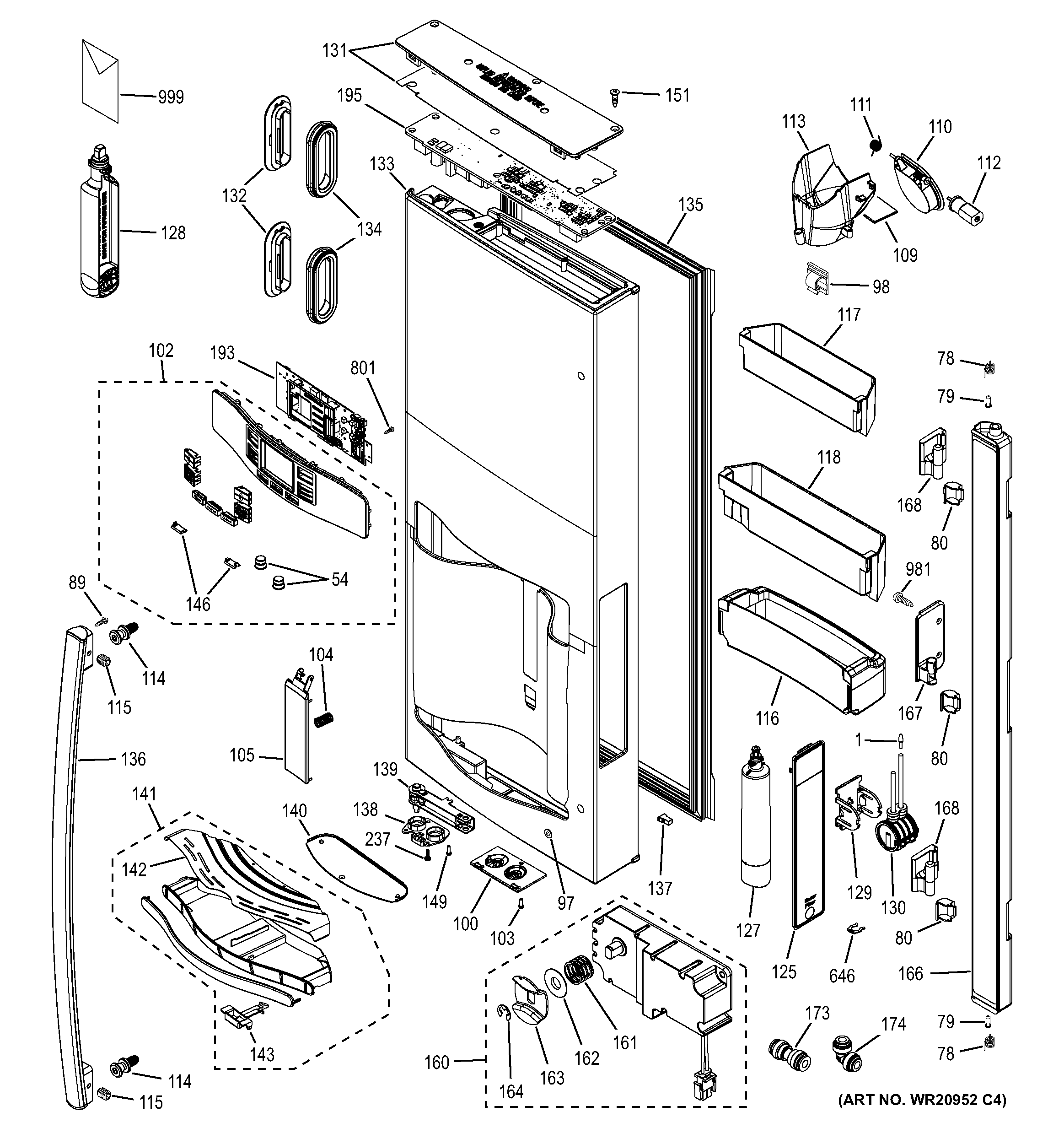 GE PYE23KSDASS dispenser door diagram