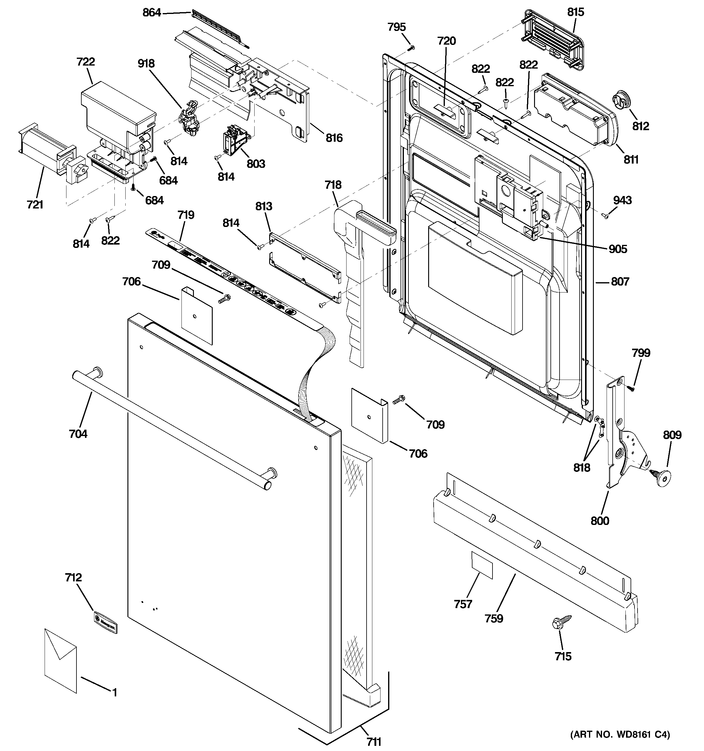 GE ZBD6880N00SS escutcheon & door assembly diagram