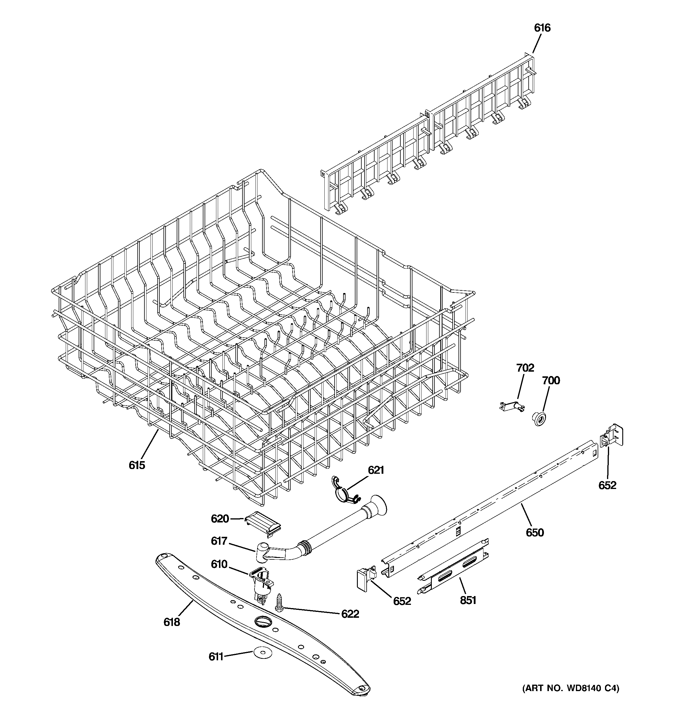 GE ZBD6880N00SS upper rack assembly diagram