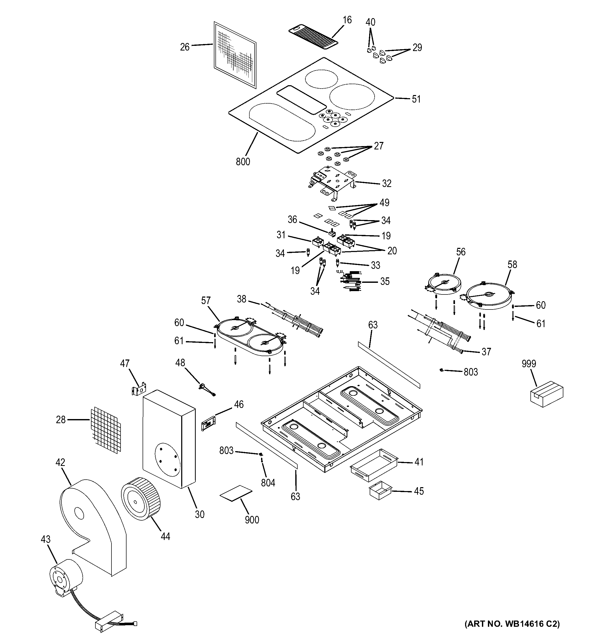 GE PP989DN4BB control panel & cooktop diagram