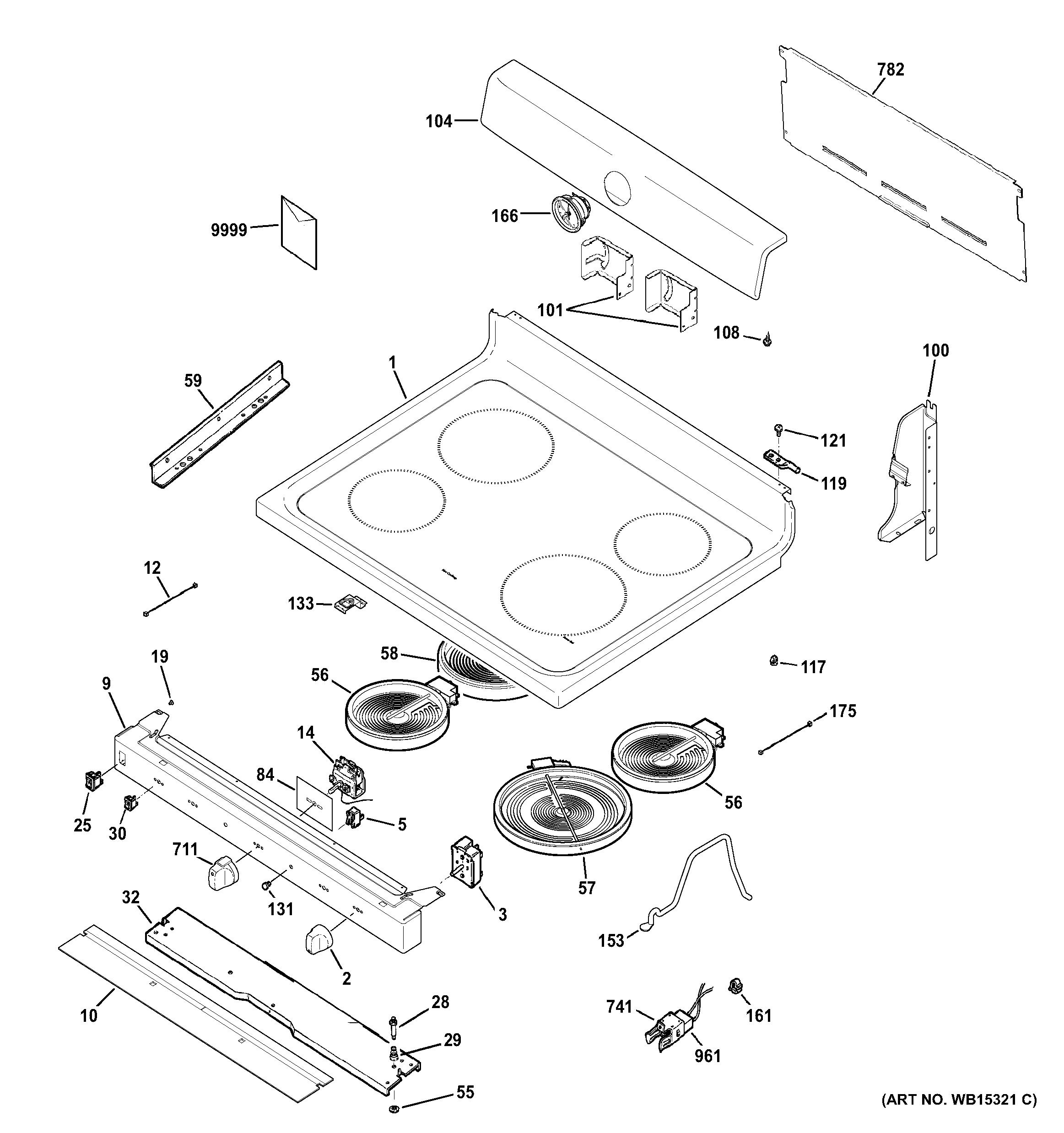 GE ABS45DF1WS control panel & cooktop diagram