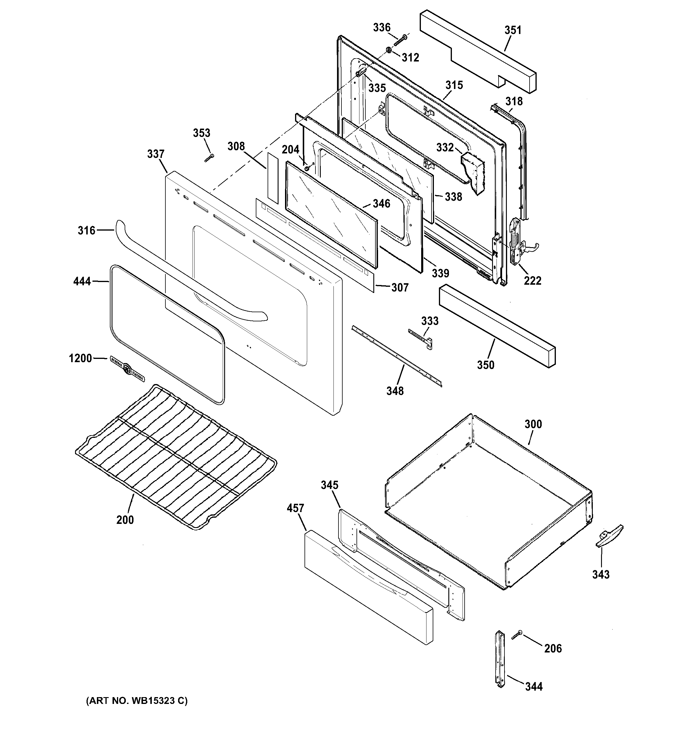 GE ABS45DF1WS door & drawer parts diagram