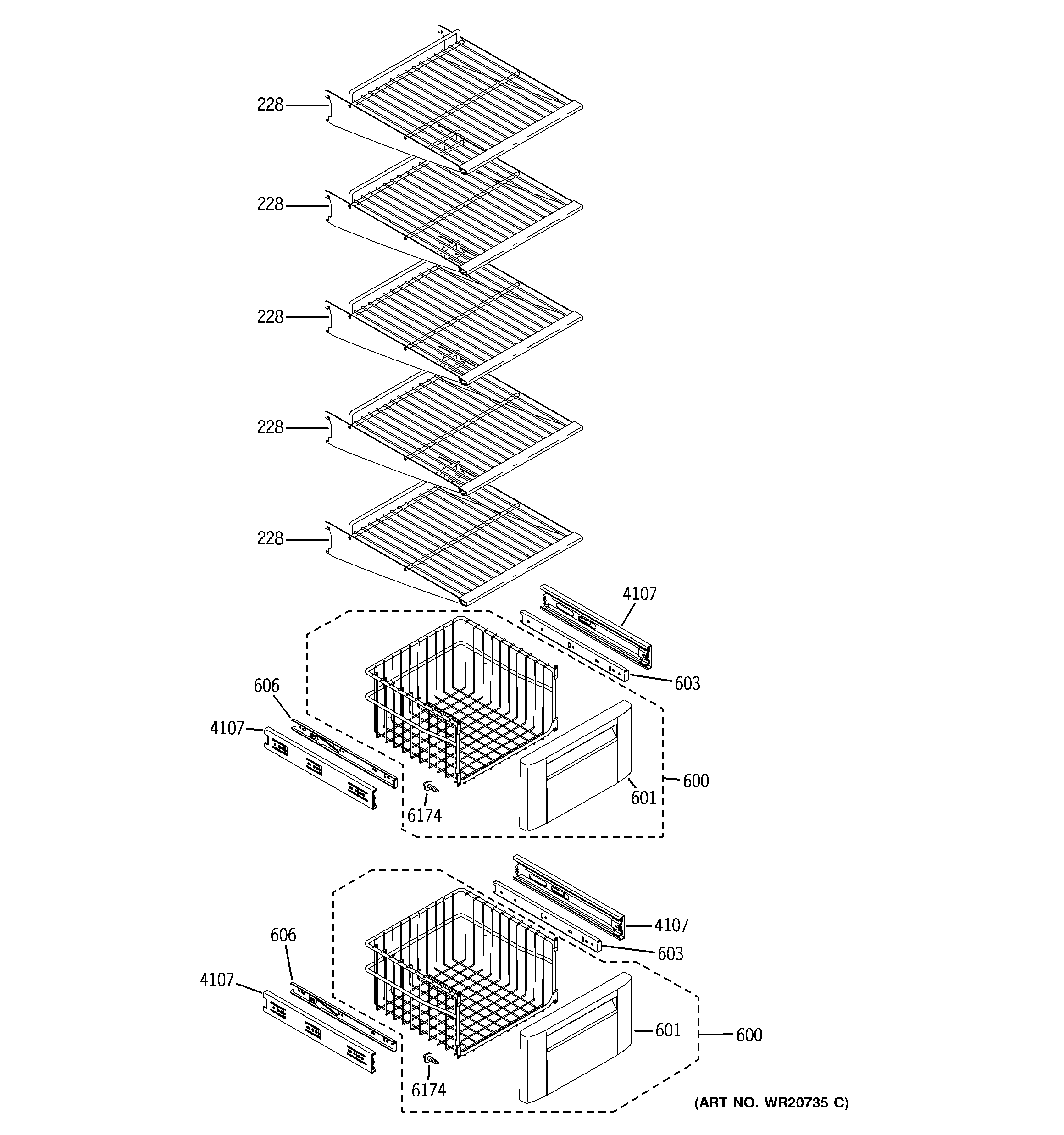 GE ZIS420NXB freezer shelves diagram
