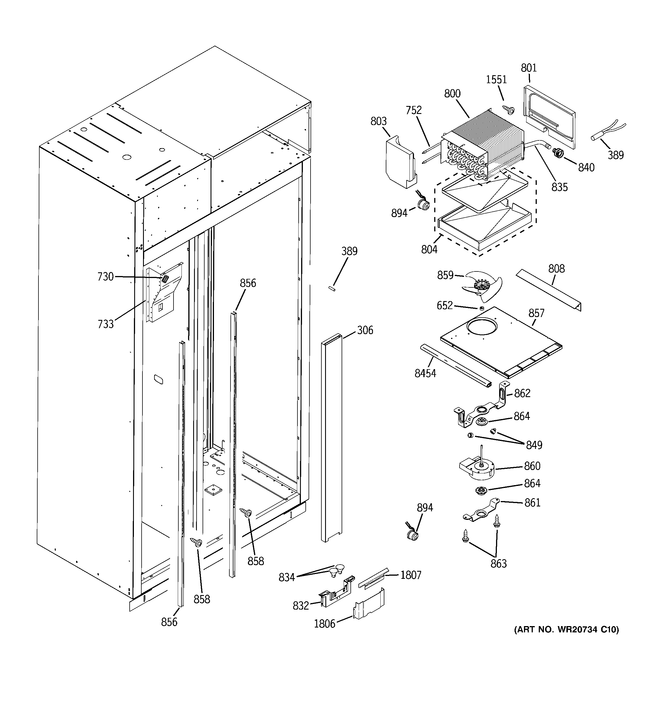 GE ZISS360DXASS freezer section diagram
