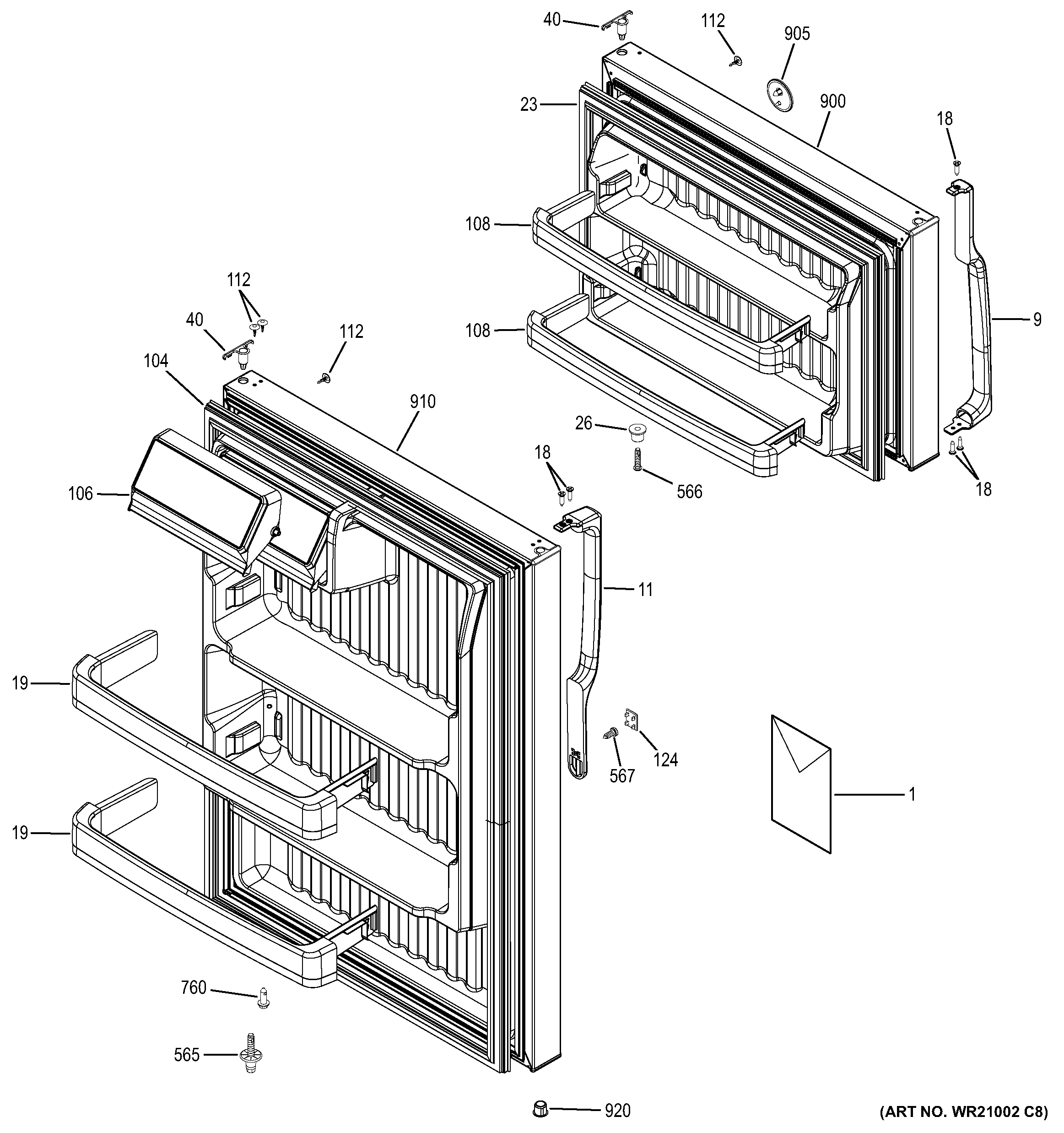 GE GTK17GBEDRBS doors diagram