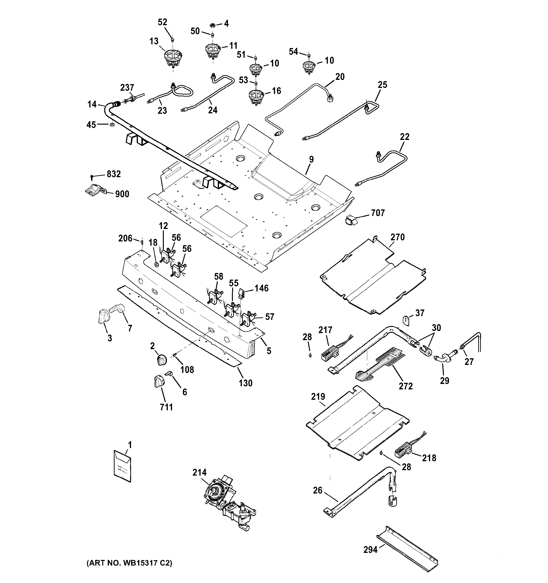 GE JGB770DEF1WW gas & burner parts diagram