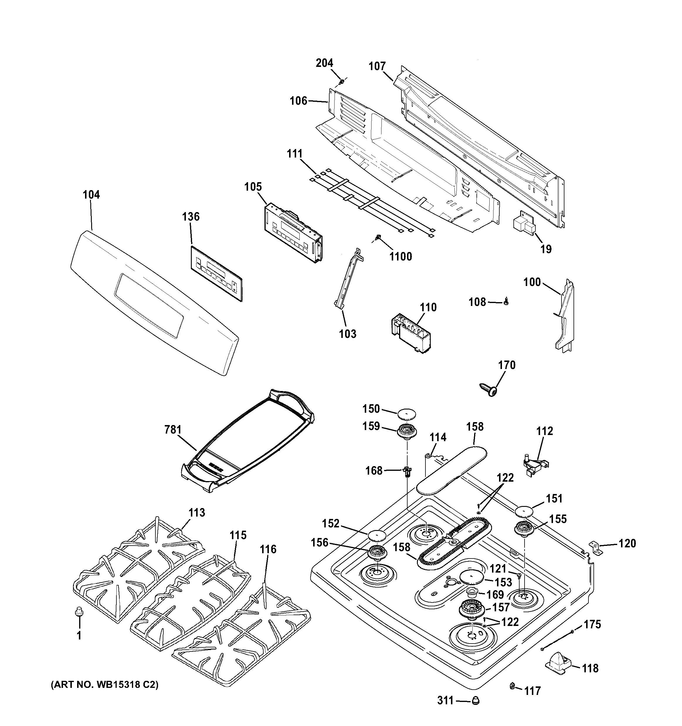 GE JGB770DEF1WW control panel & cooktop diagram