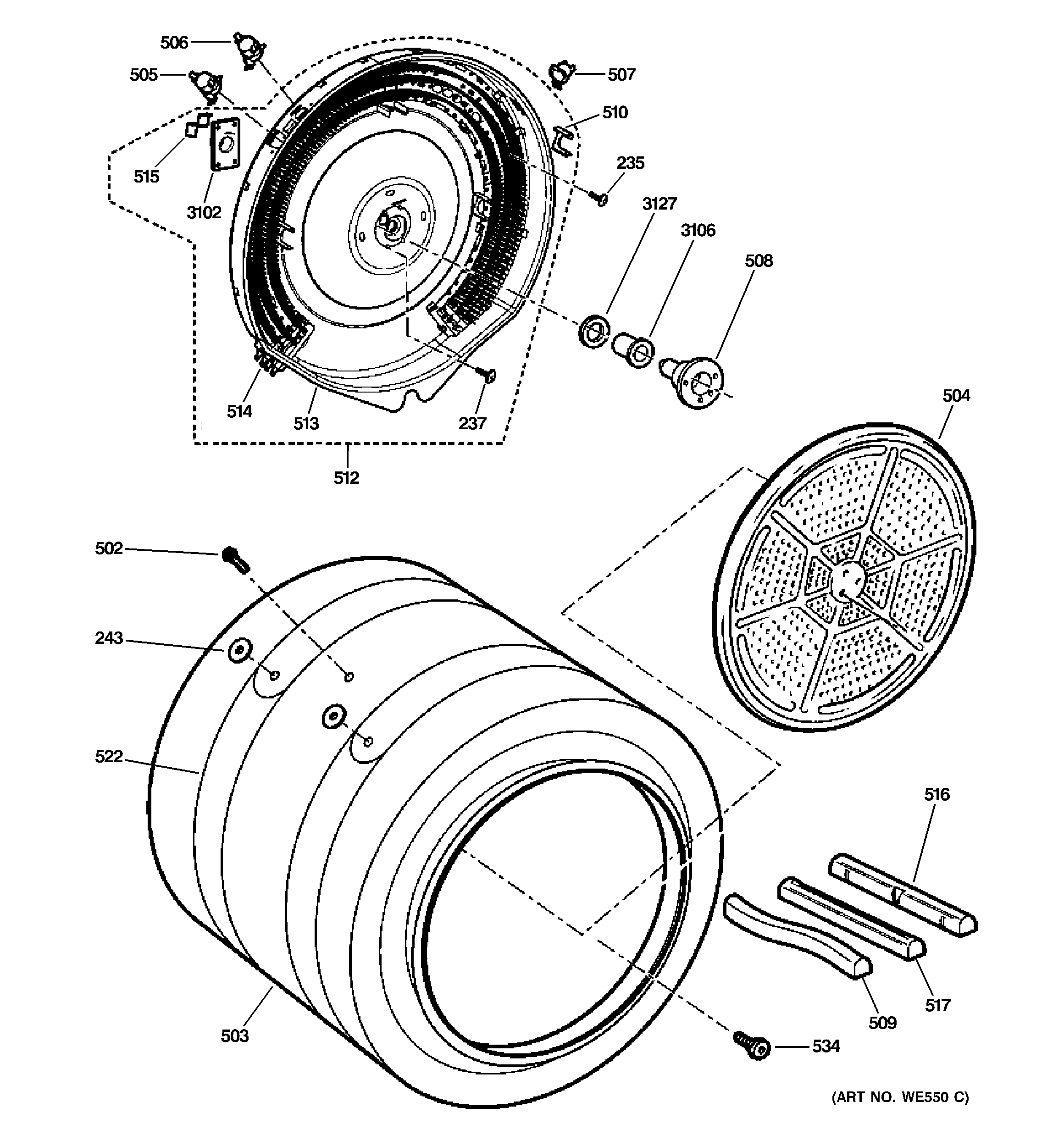 GE DPVH890EJ1MV drum diagram