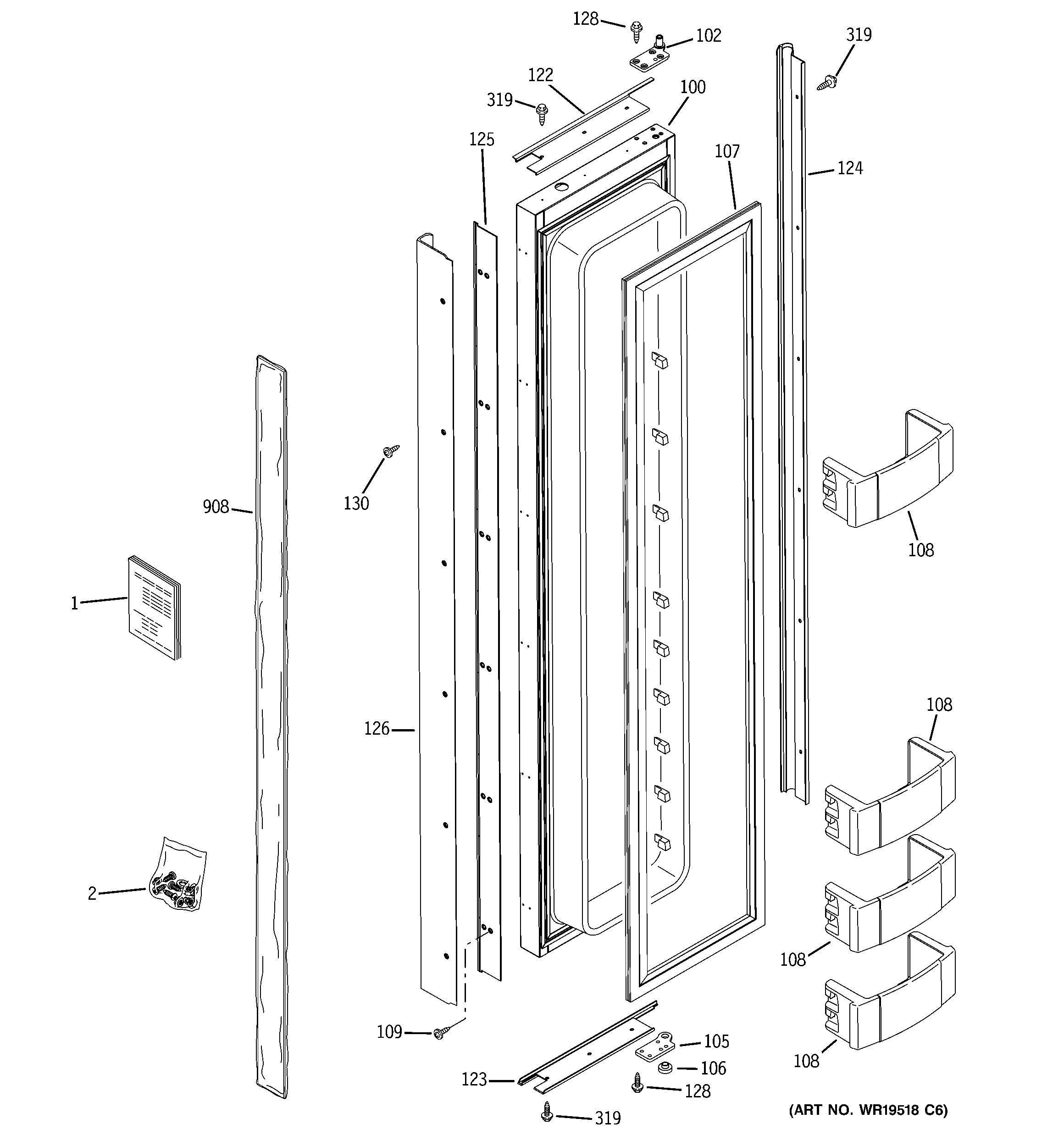 GE ZIS360NXA freezer door diagram