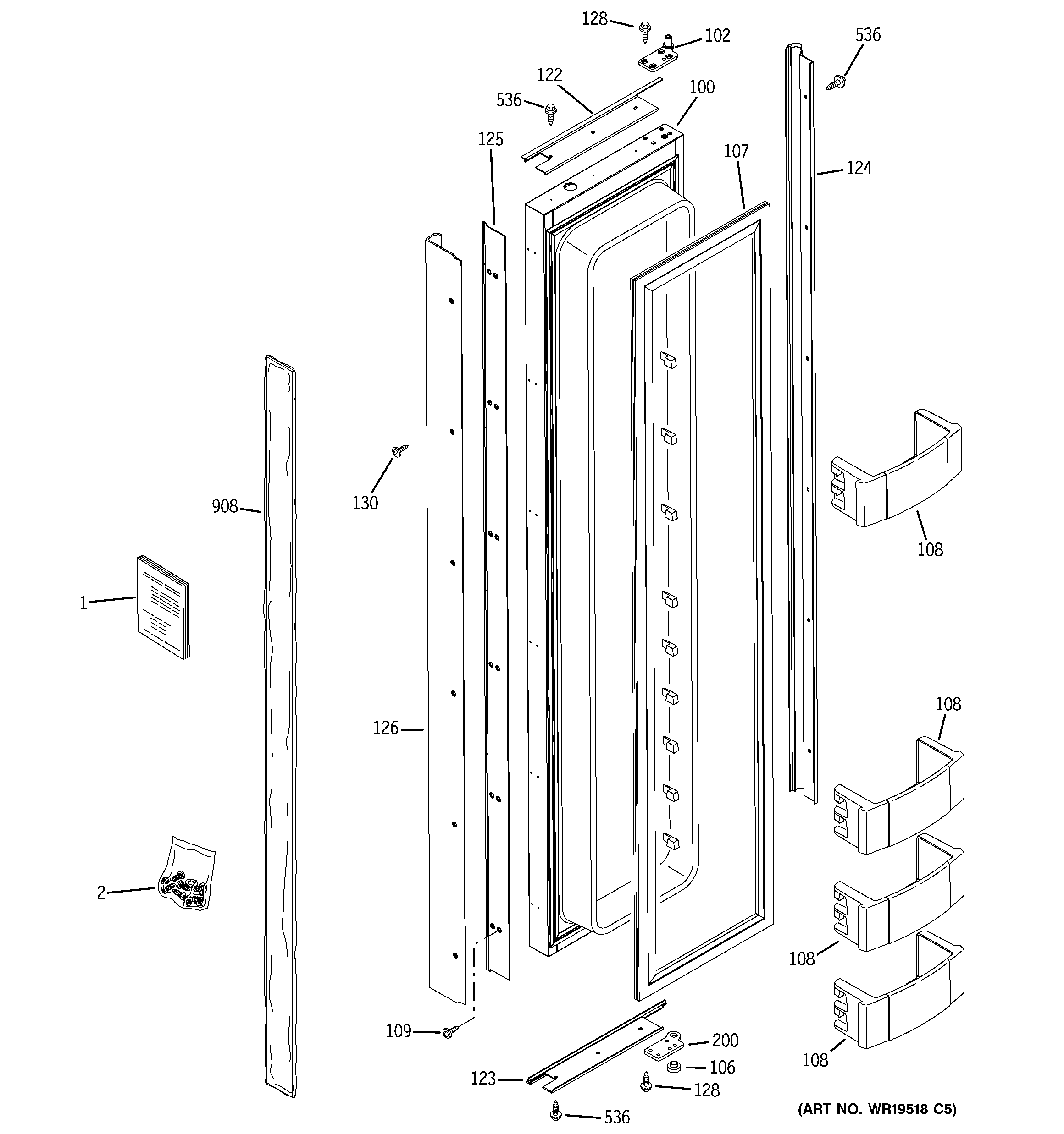 GE ZIS360NXB freezer door diagram