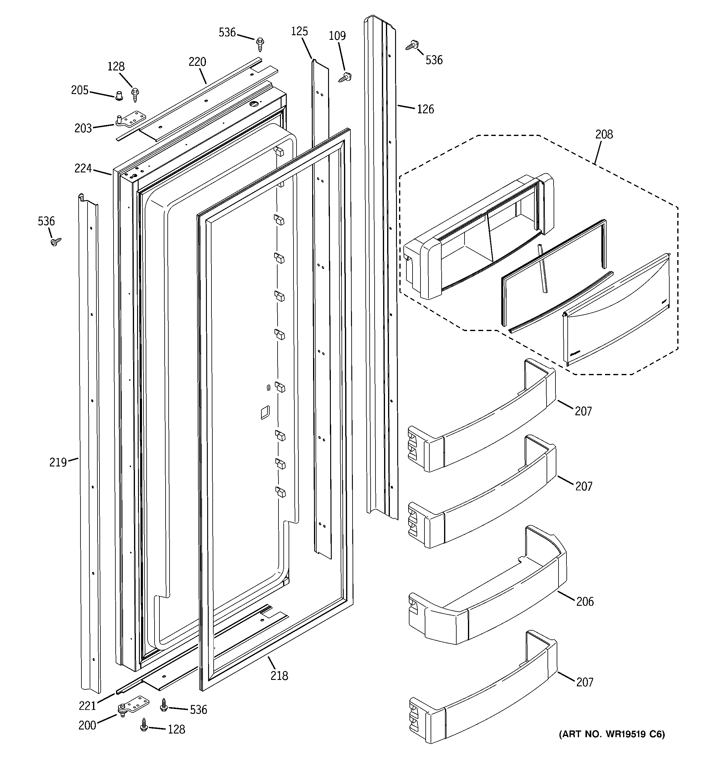GE ZIS360NXB fresh food door diagram