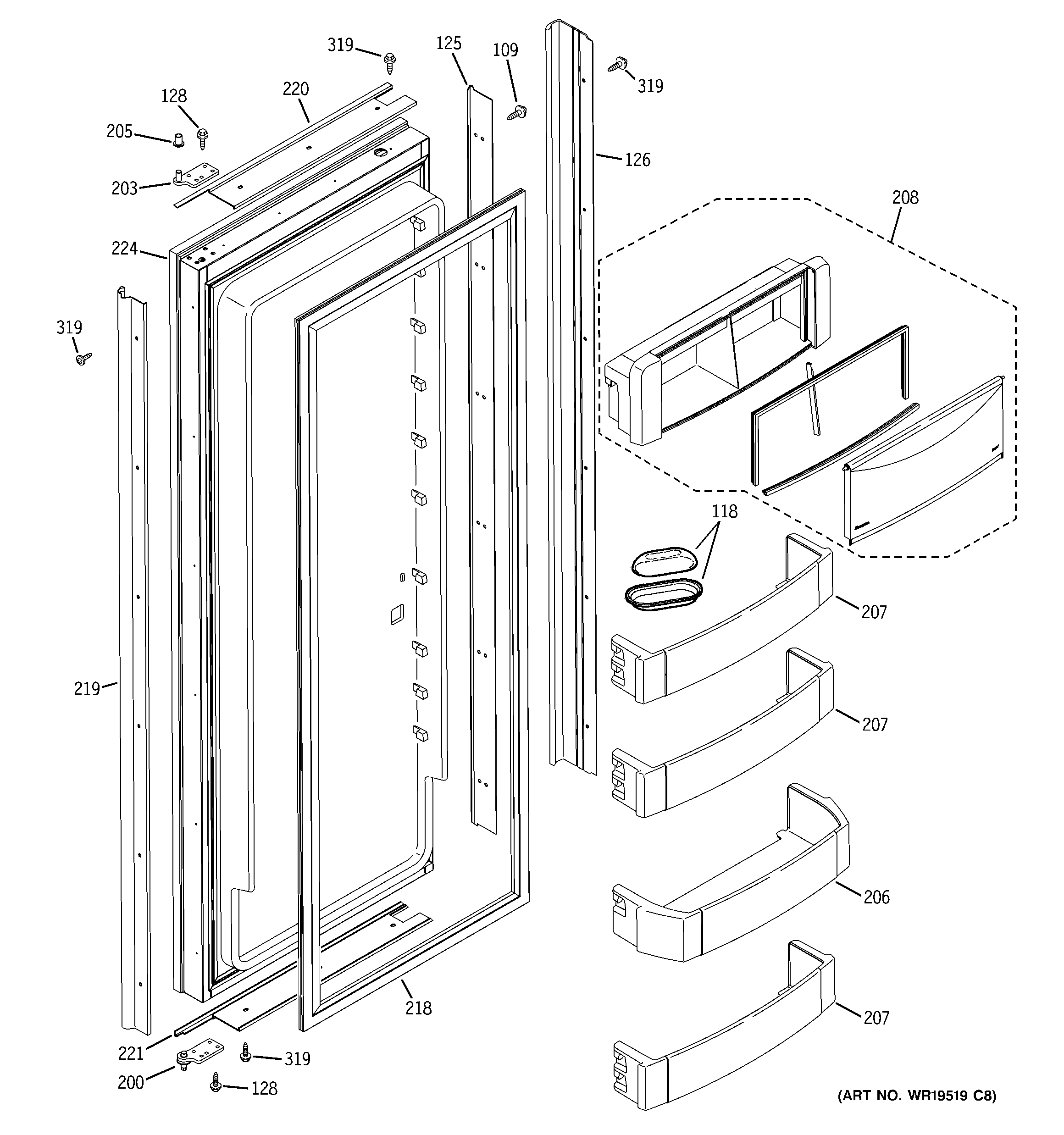 GE ZIS480NXA fresh food door diagram