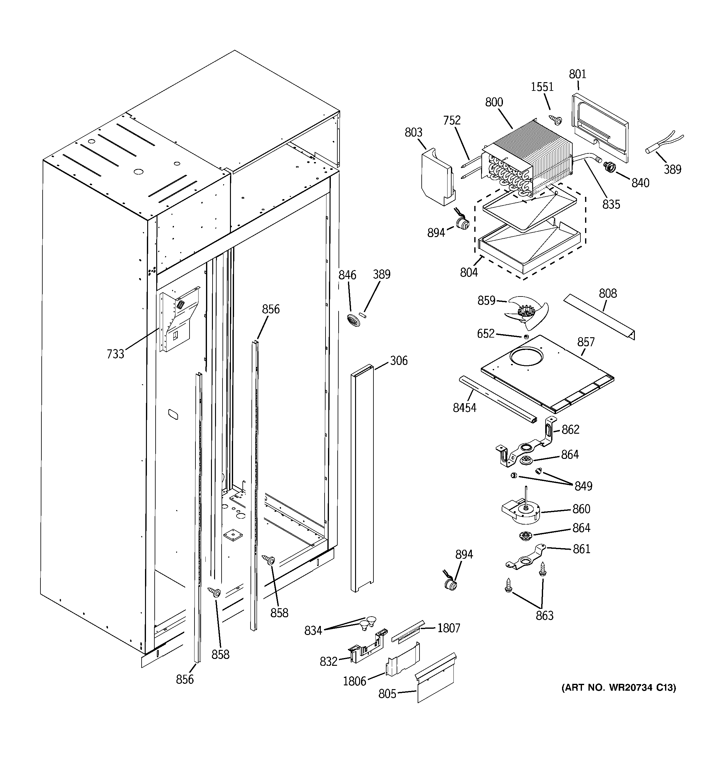 GE ZIS480NXA freezer section diagram