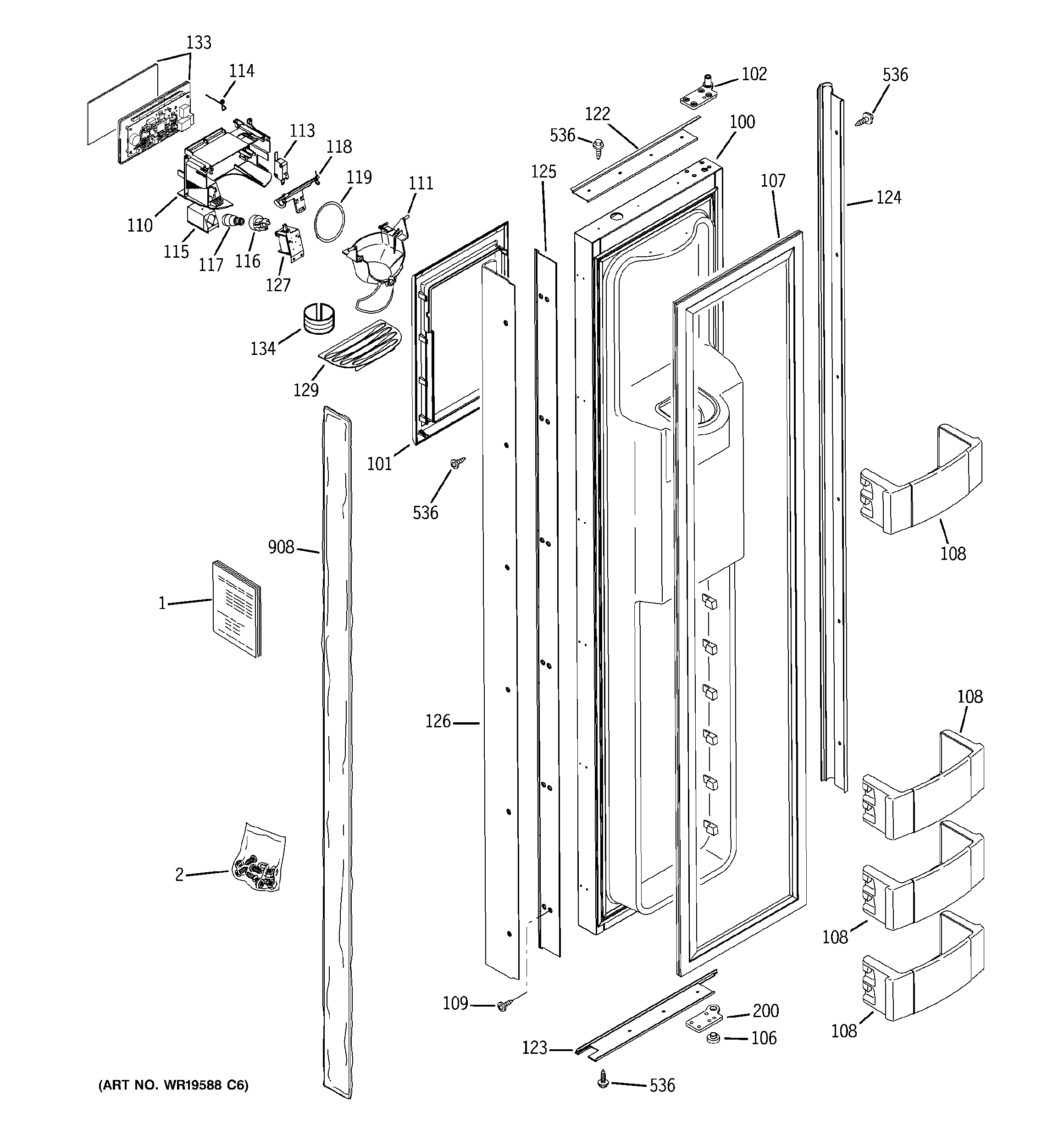 GE ZISB420DXA freezer door diagram