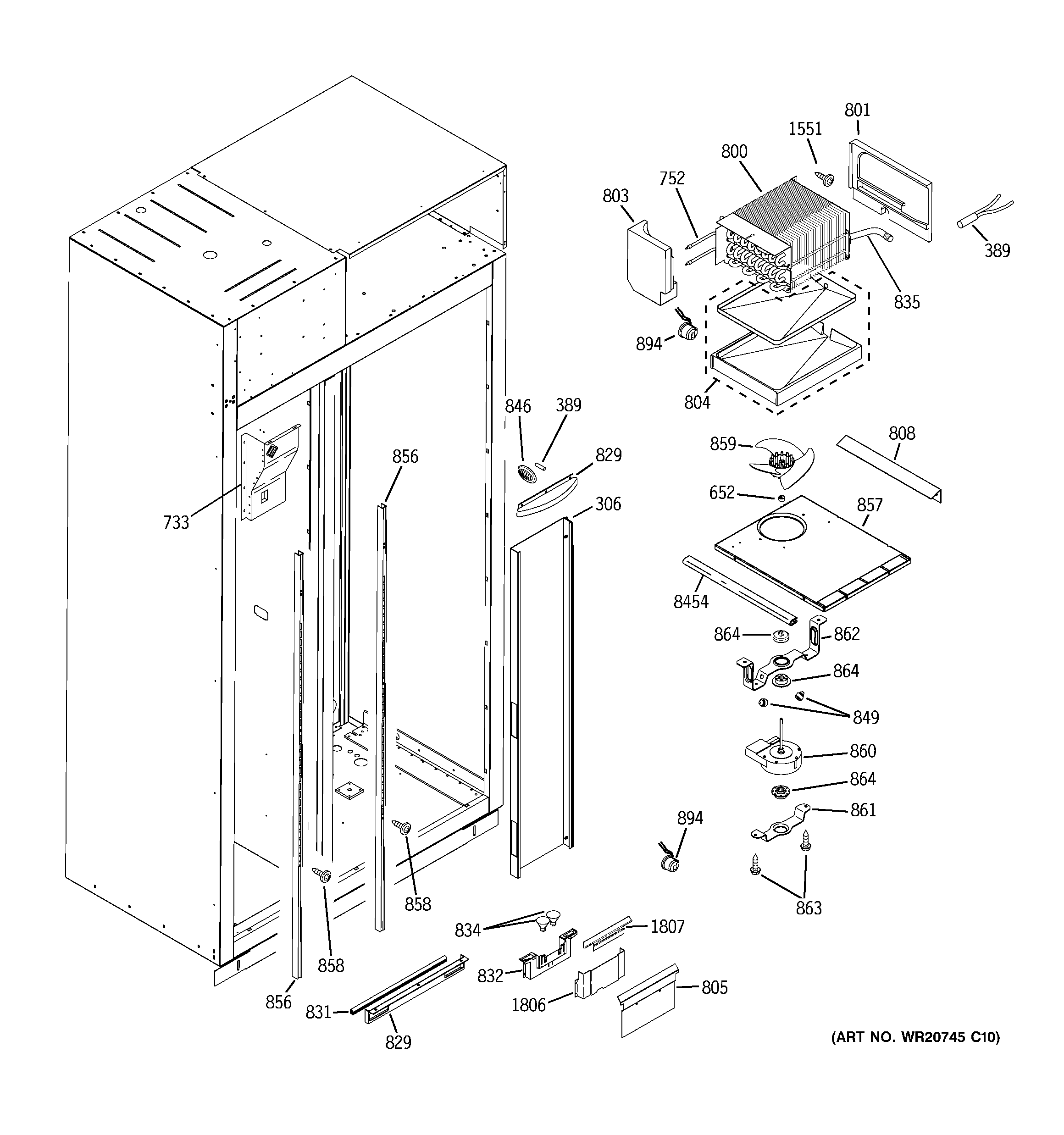 GE ZISB420DXA freezer section diagram