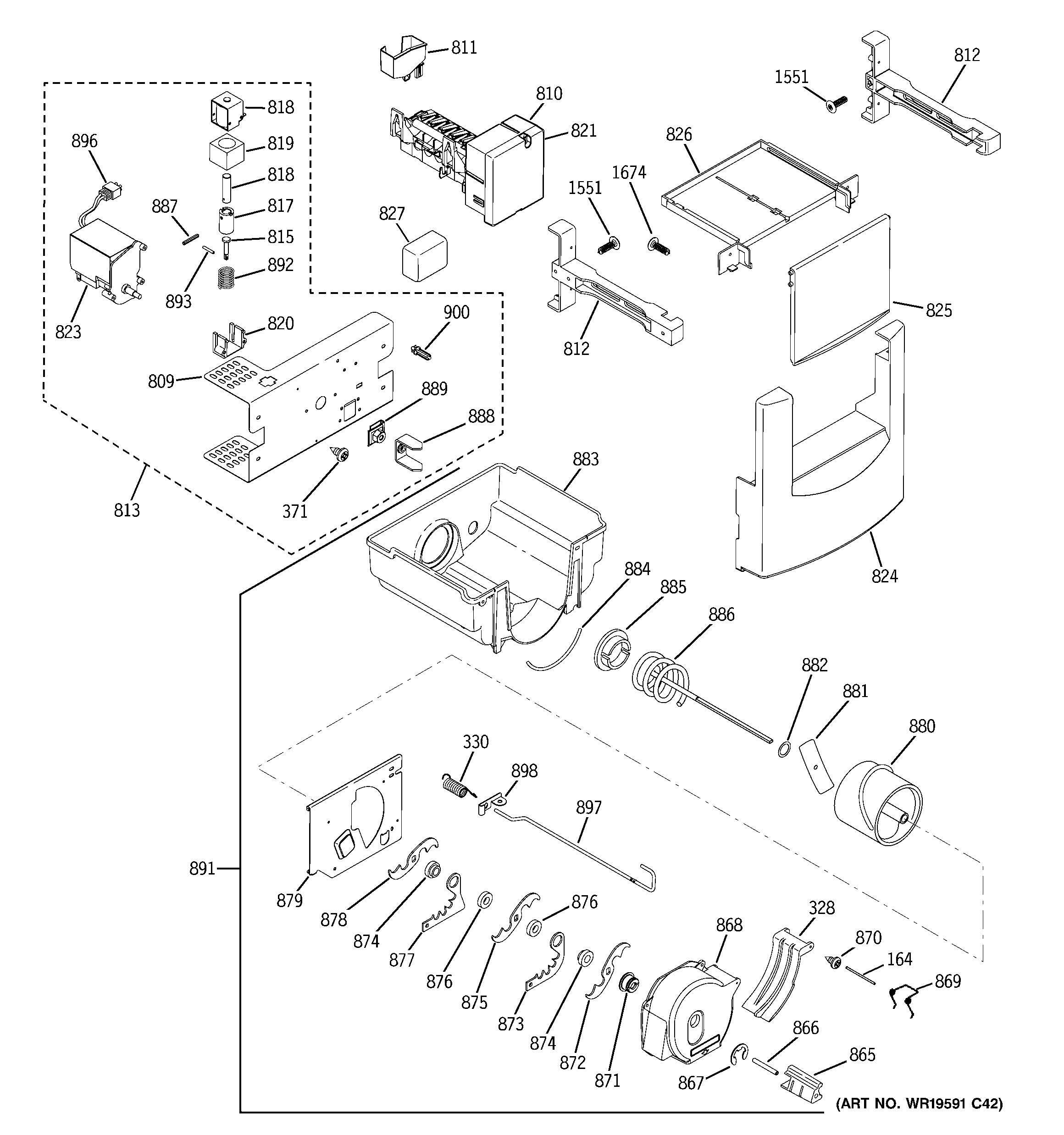 GE ZISB420DXA ice maker & dispenser diagram