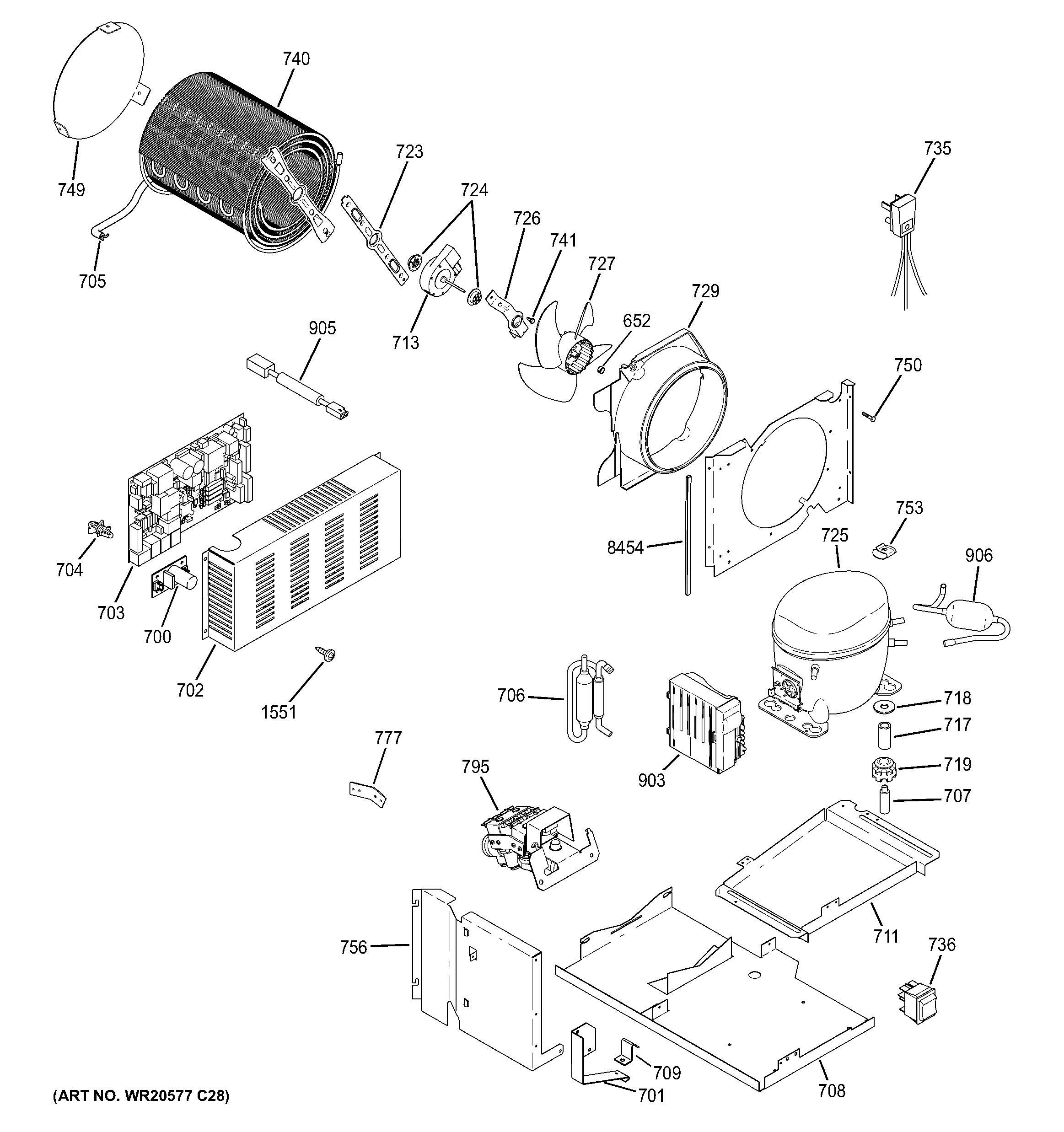 GE ZISB480DXA machine compartment diagram