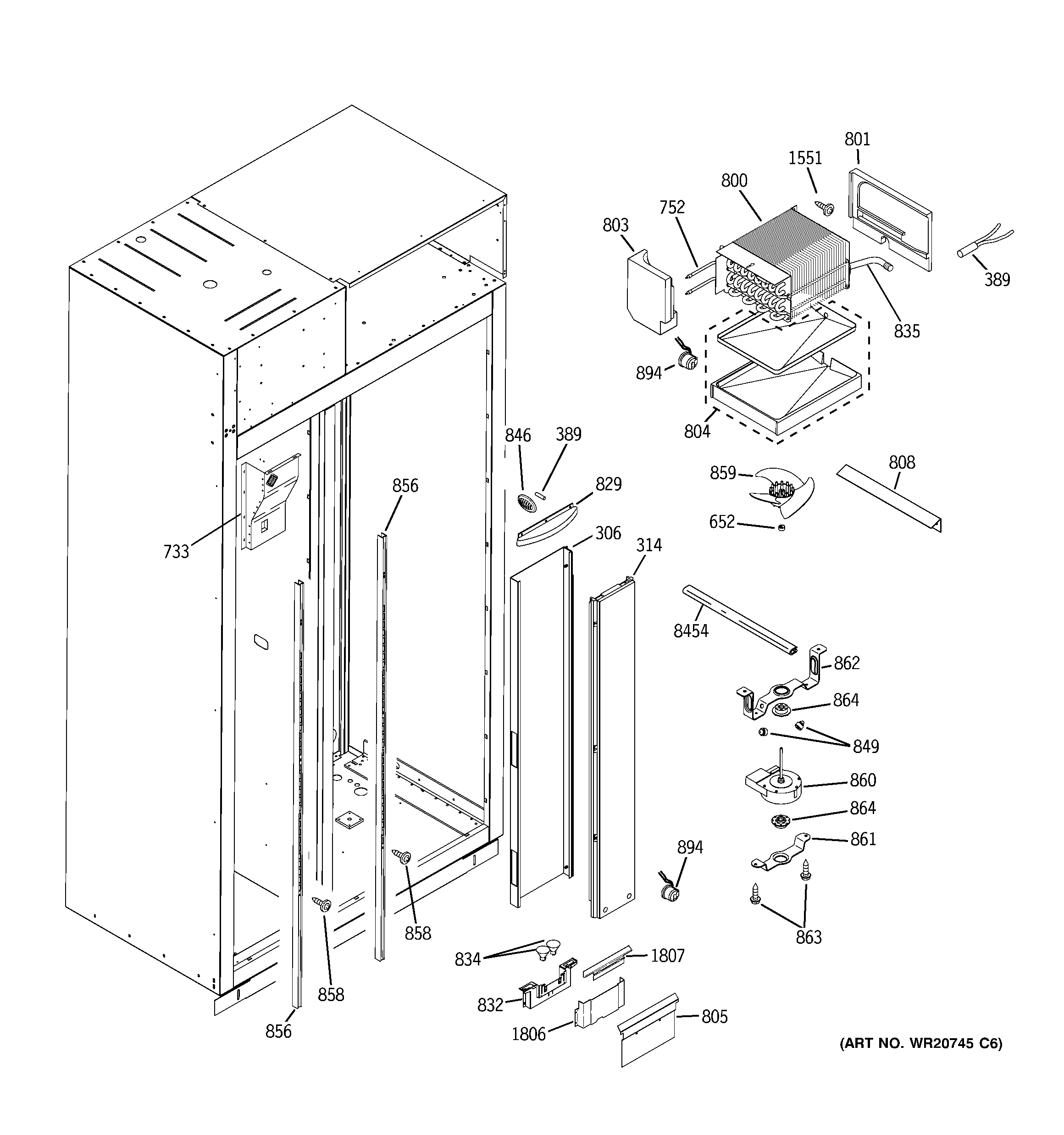 GE ZISB480DXA freezer section diagram