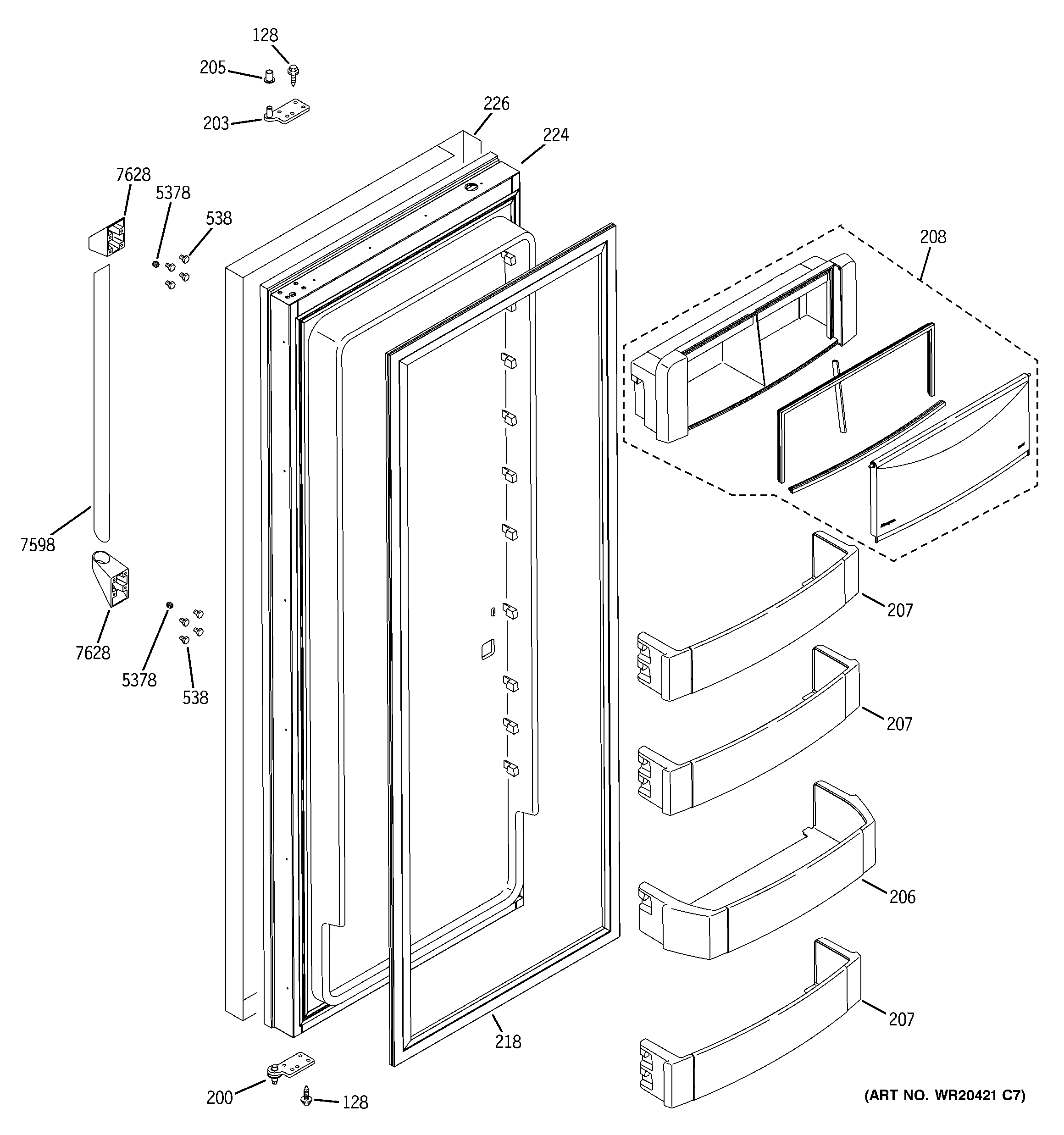 GE ZISP420DXBSS fresh food door diagram