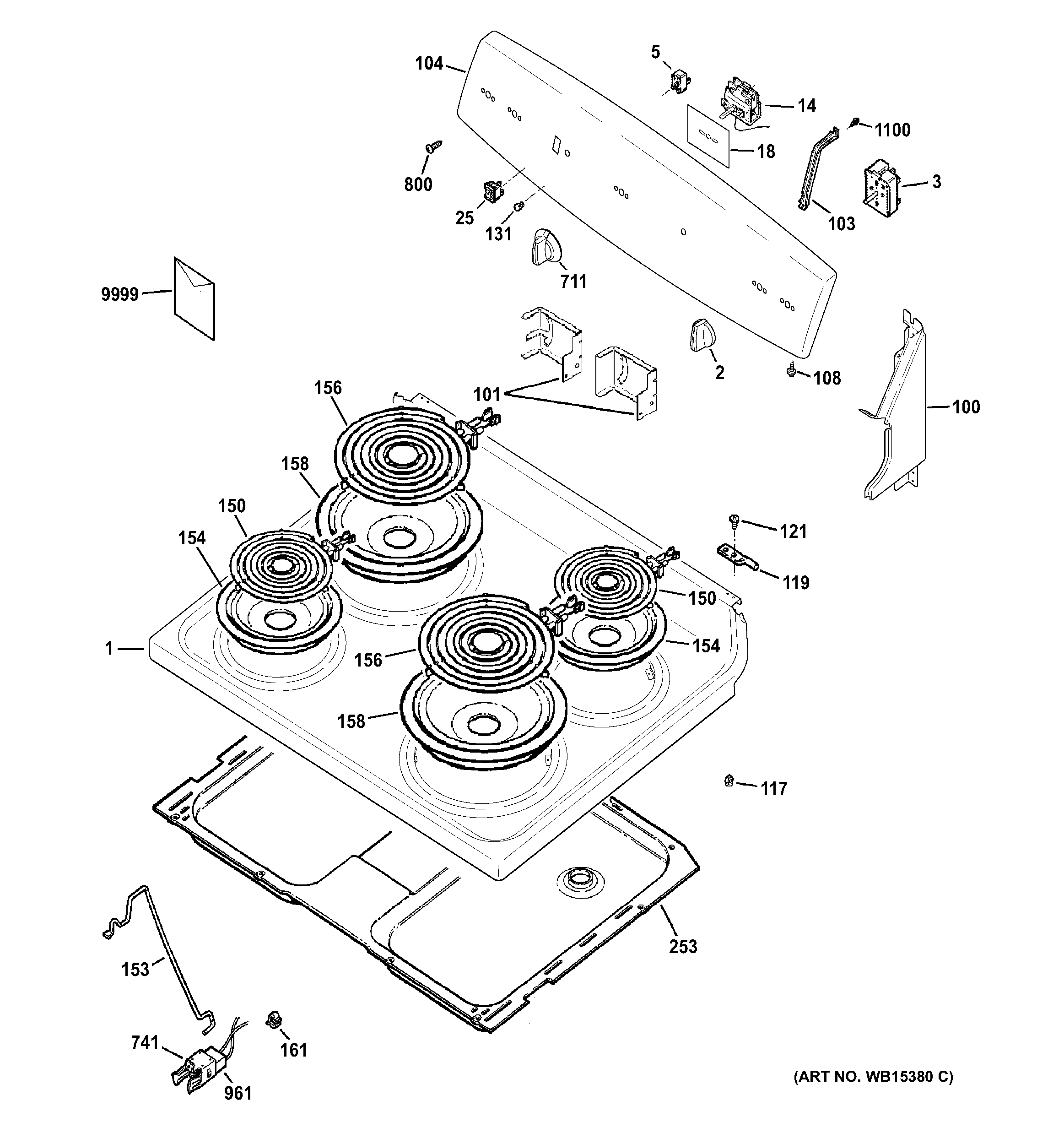 GE JBS10DF1BB control panel & cooktop diagram