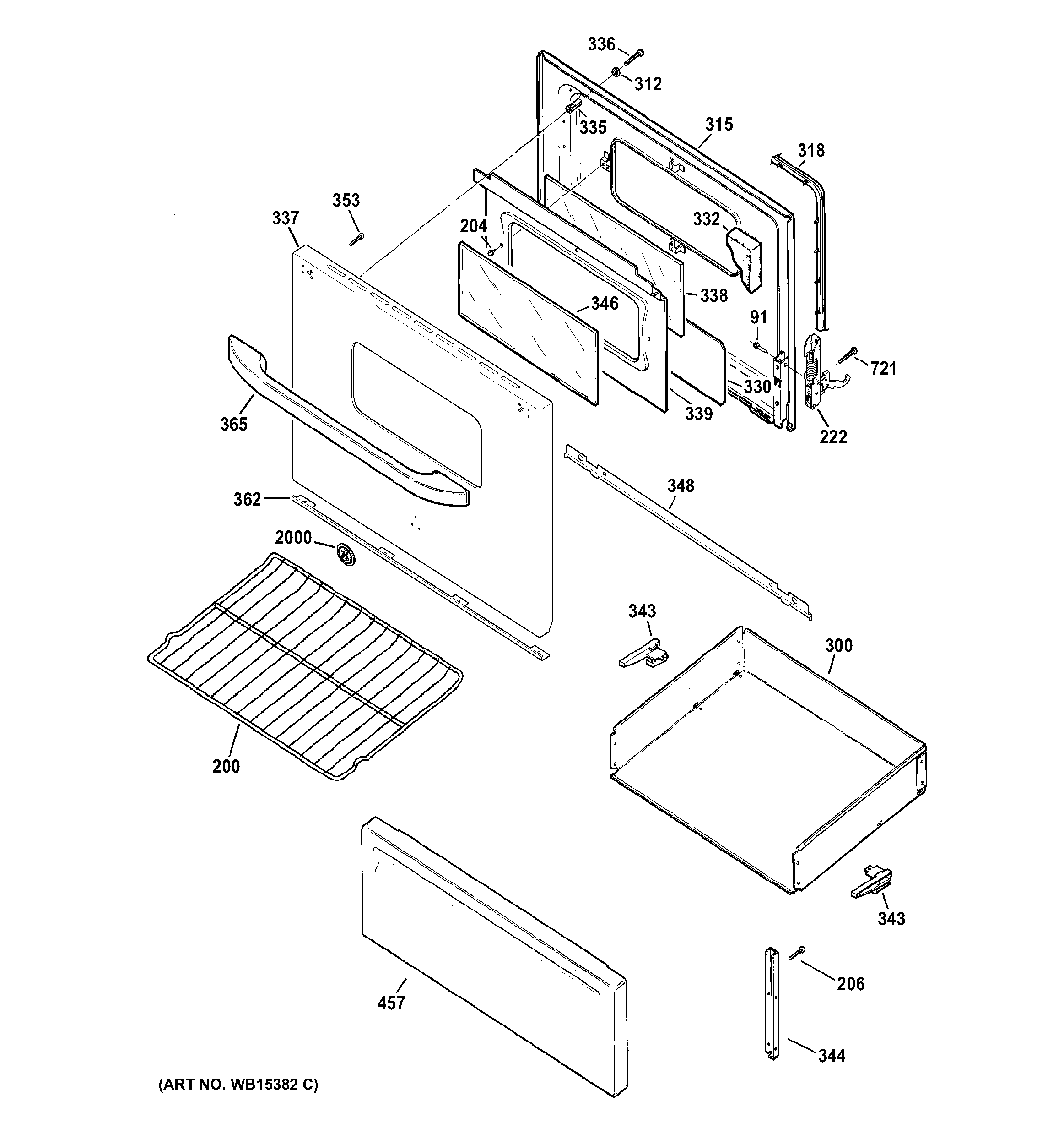 GE JBS10DF1BB door & drawer parts diagram