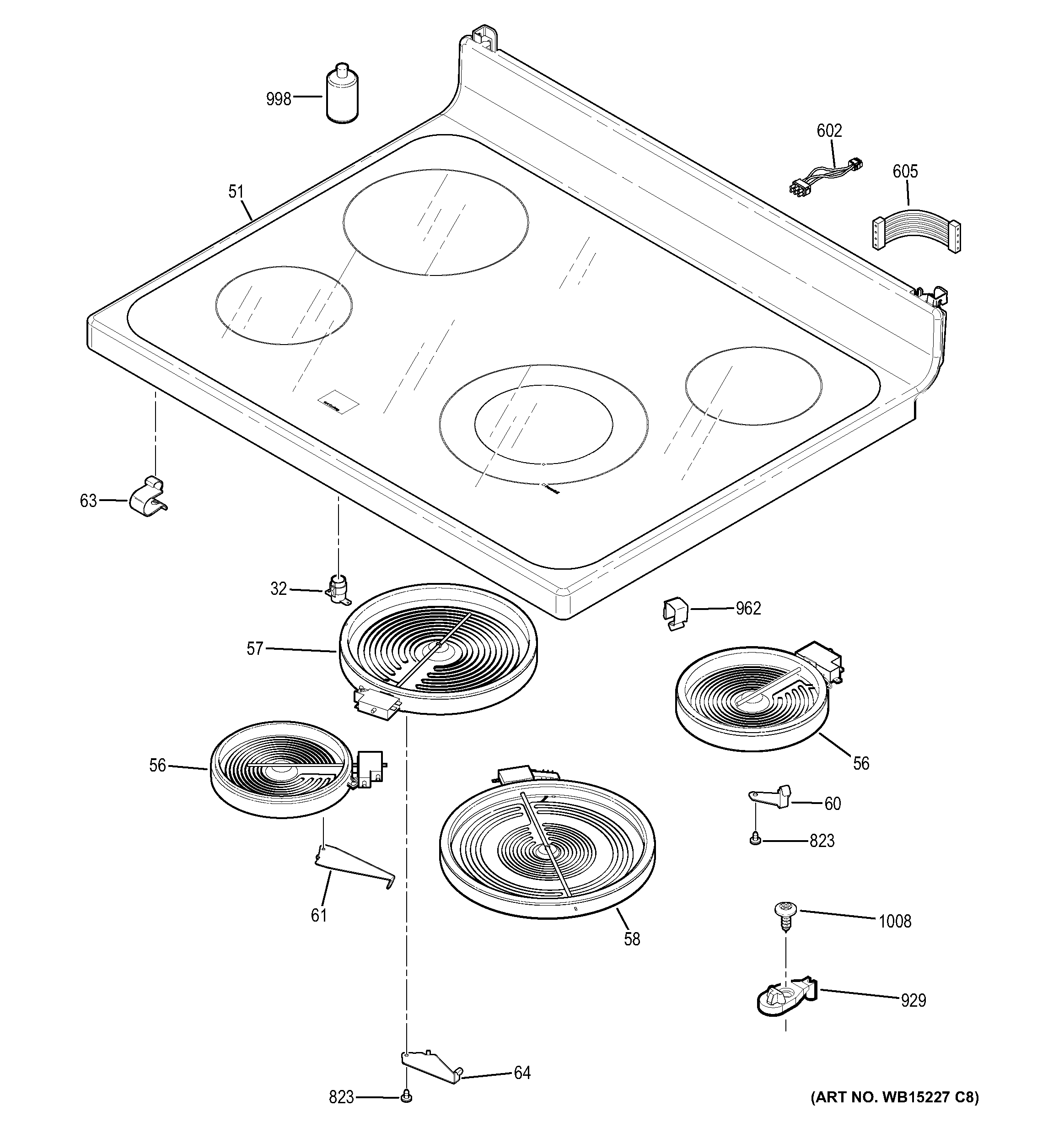 GE JB620GF1SA cooktop diagram