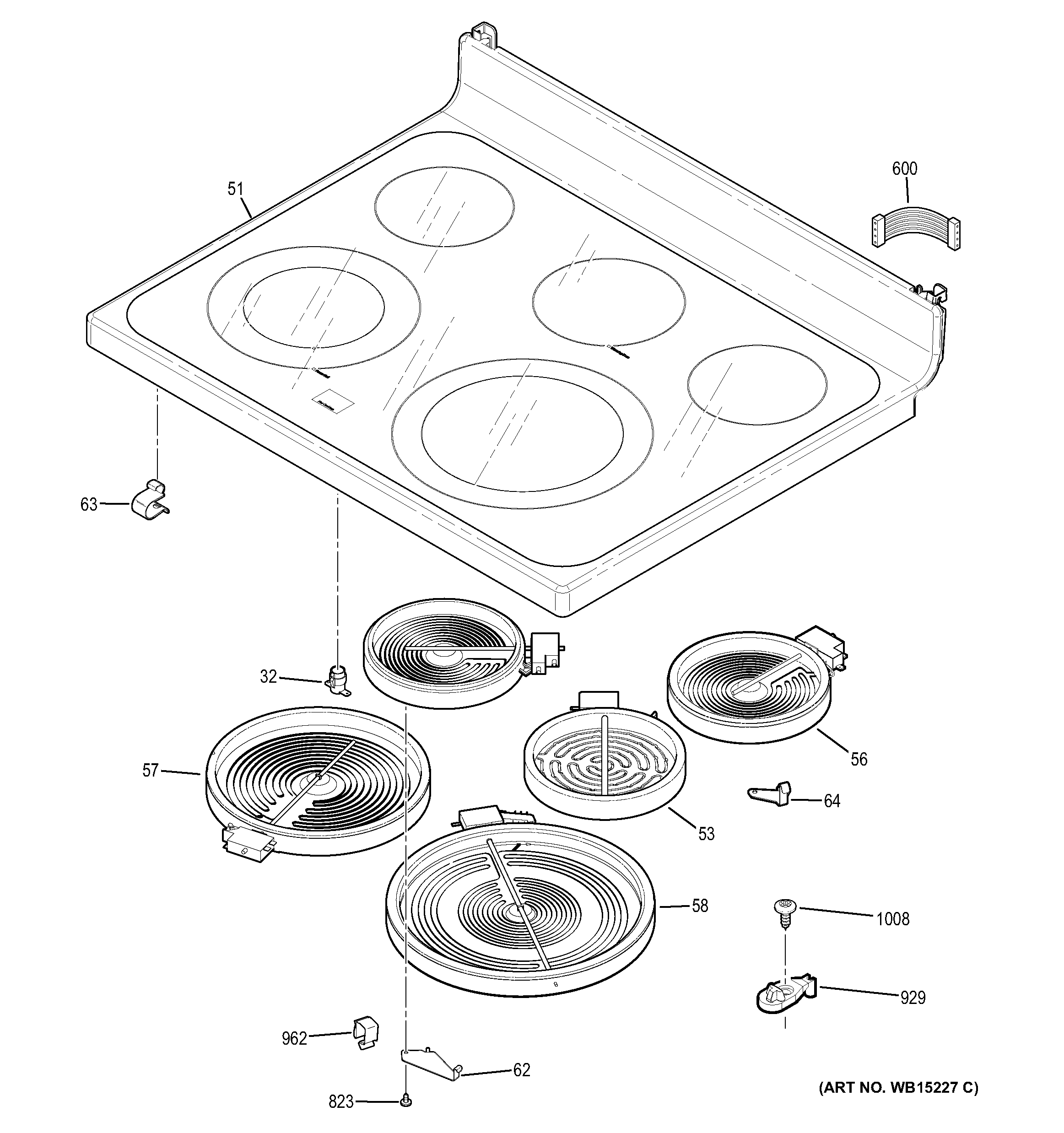 GE JB850EF1ES cooktop diagram