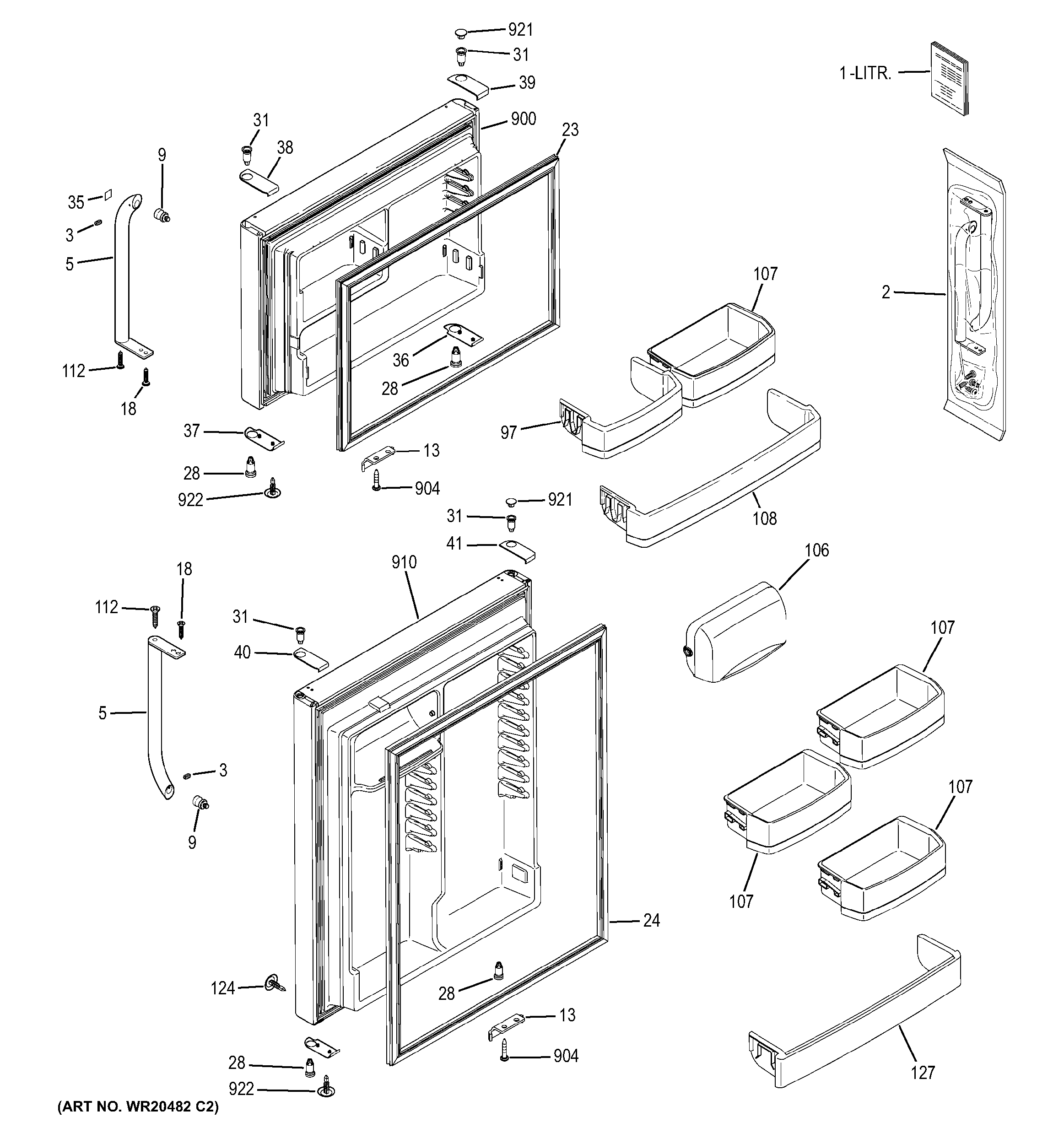 GE GTS22SBXARSS doors diagram